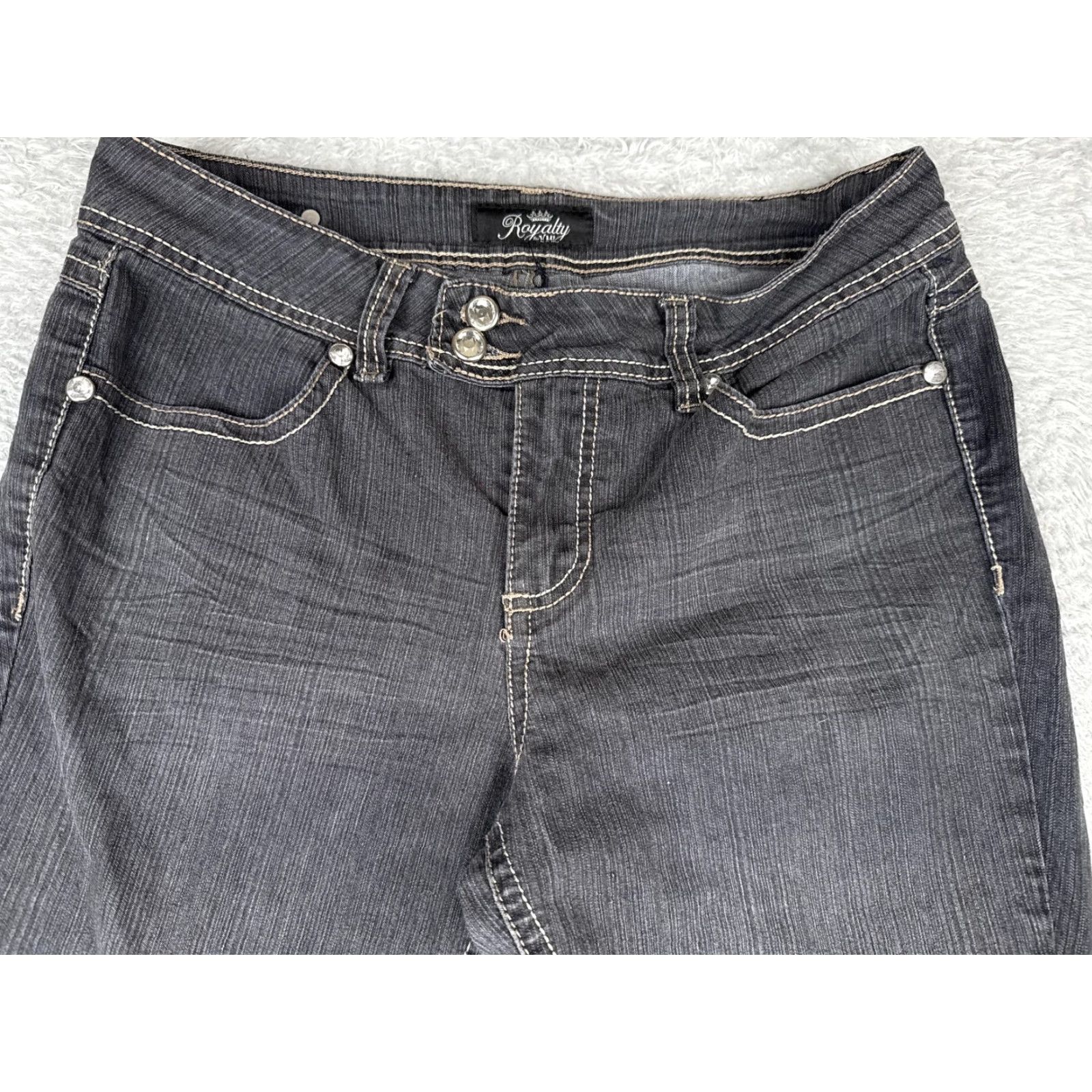 Vintage YMI Royalty Jeans Womens 10 Mid Rise Straight Charcoal Wash Rhinestone 30x32 Size 32" / US 10 / IT 46 - 4 Thumbnail