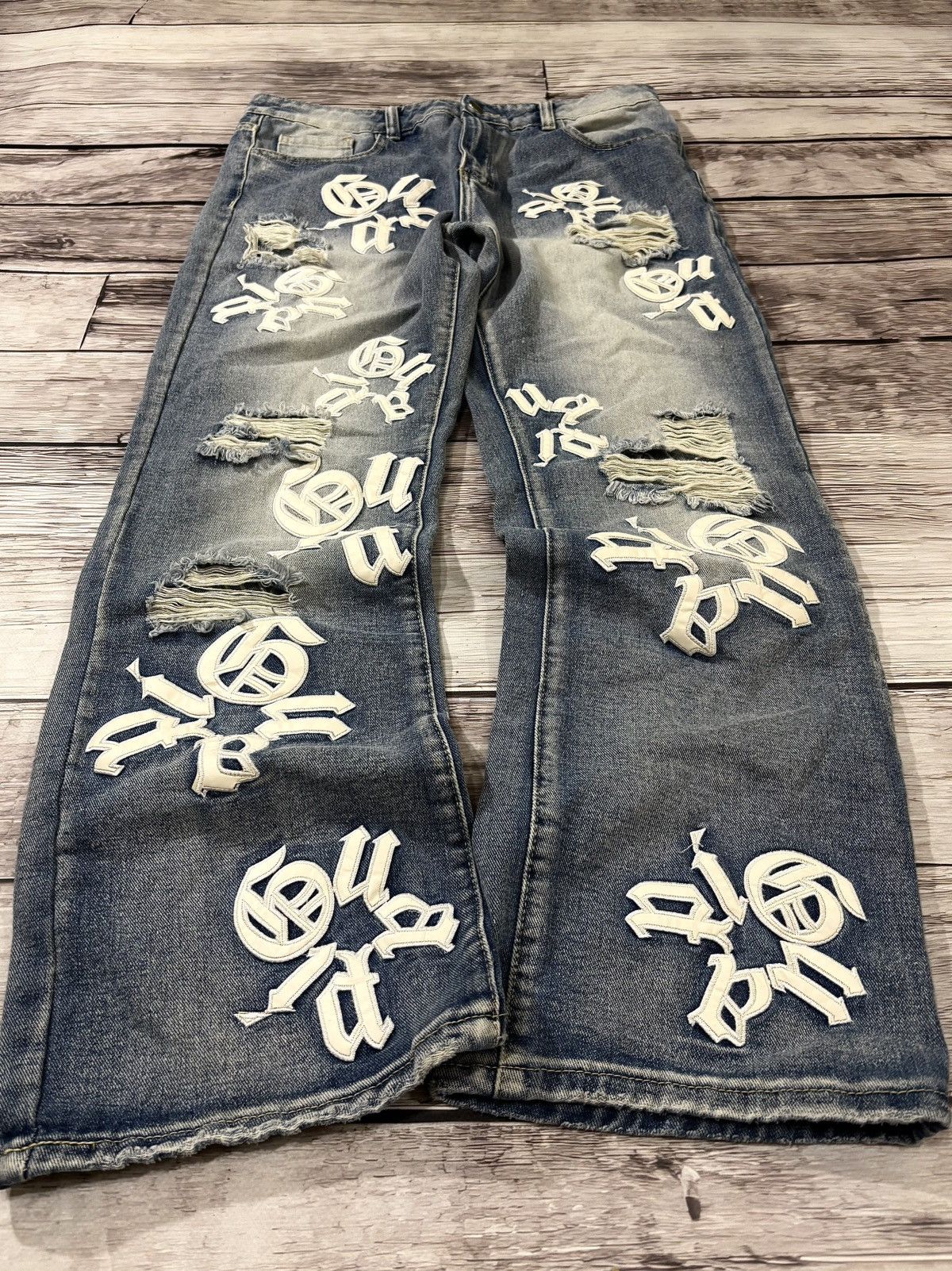 Vintage Crazy Washed Balenciaga Chrome Hearts Style Distressed Jeans Size US 30 / EU 46 - 1 Thumbnail
