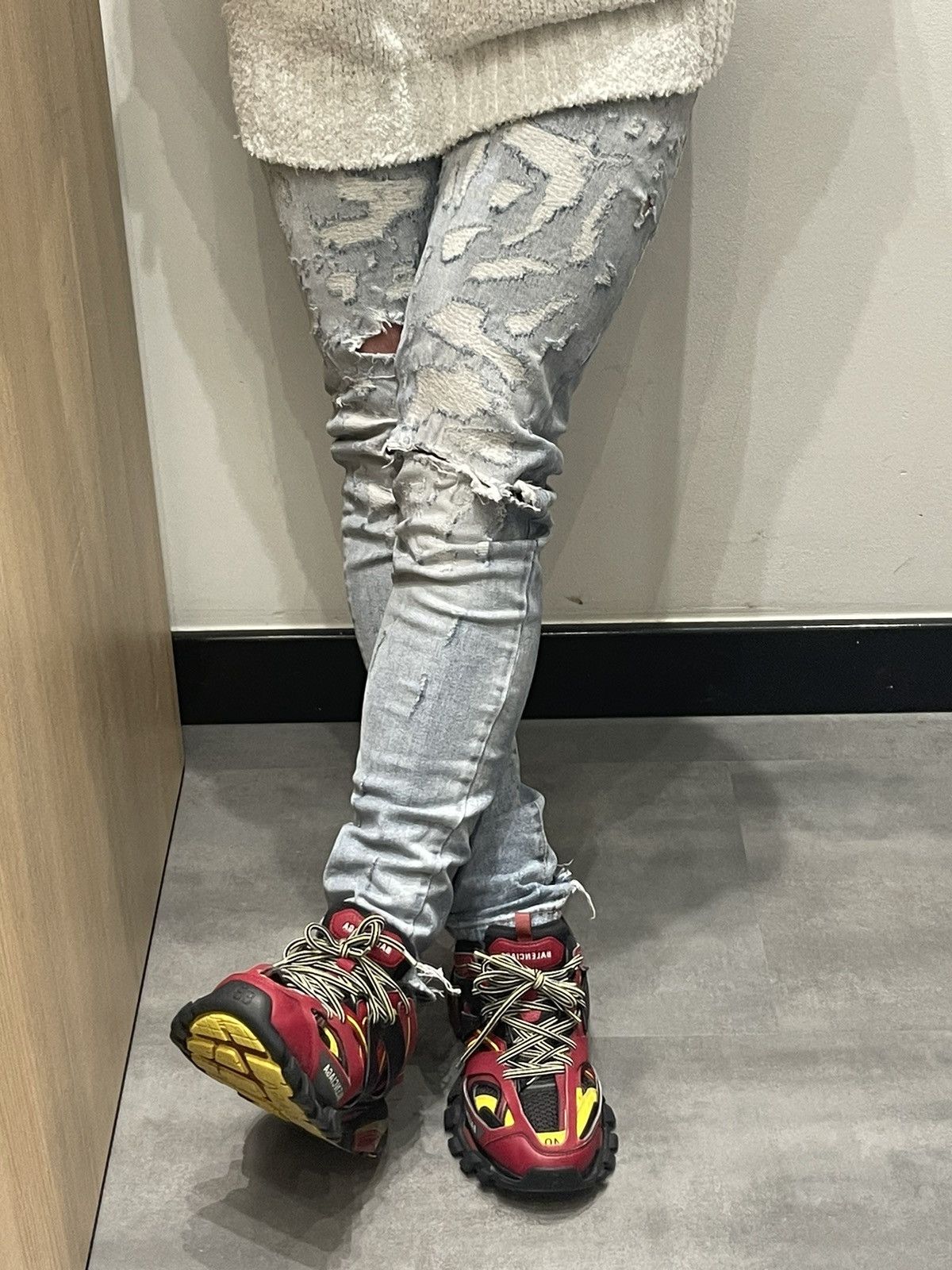 Balmain Balmain Distressed Indigo Biker Denim Pants Size US 31 - 4 Thumbnail