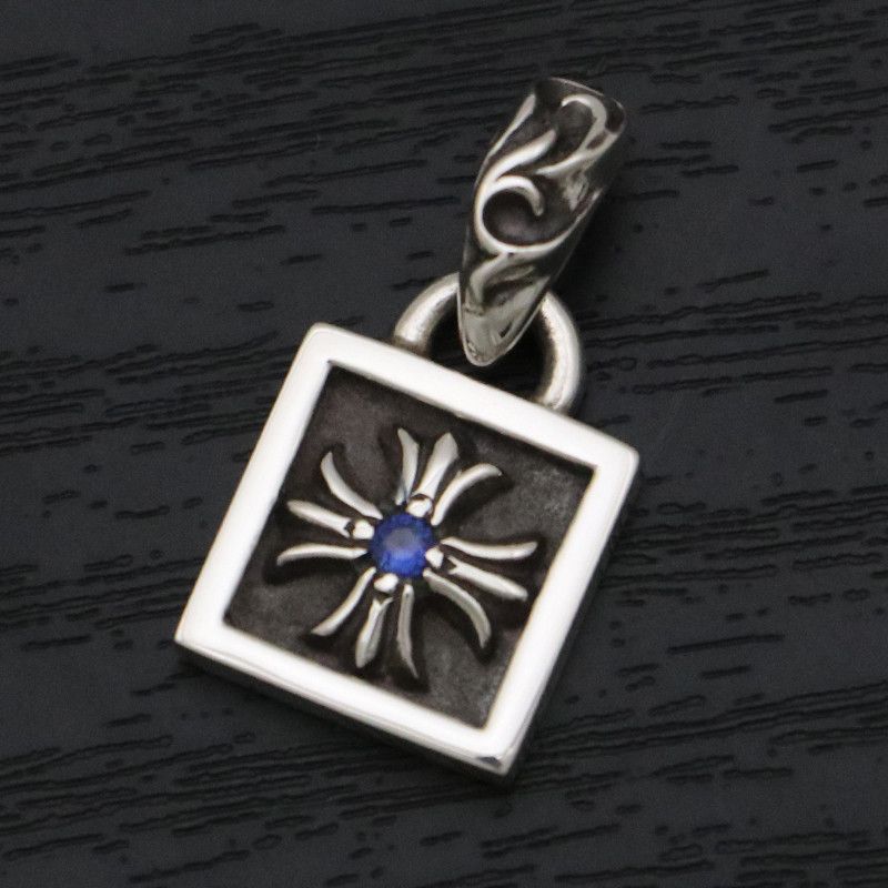 image of Chrome Hearts Sapphire Framed Plus Pendant in Silver, Men's