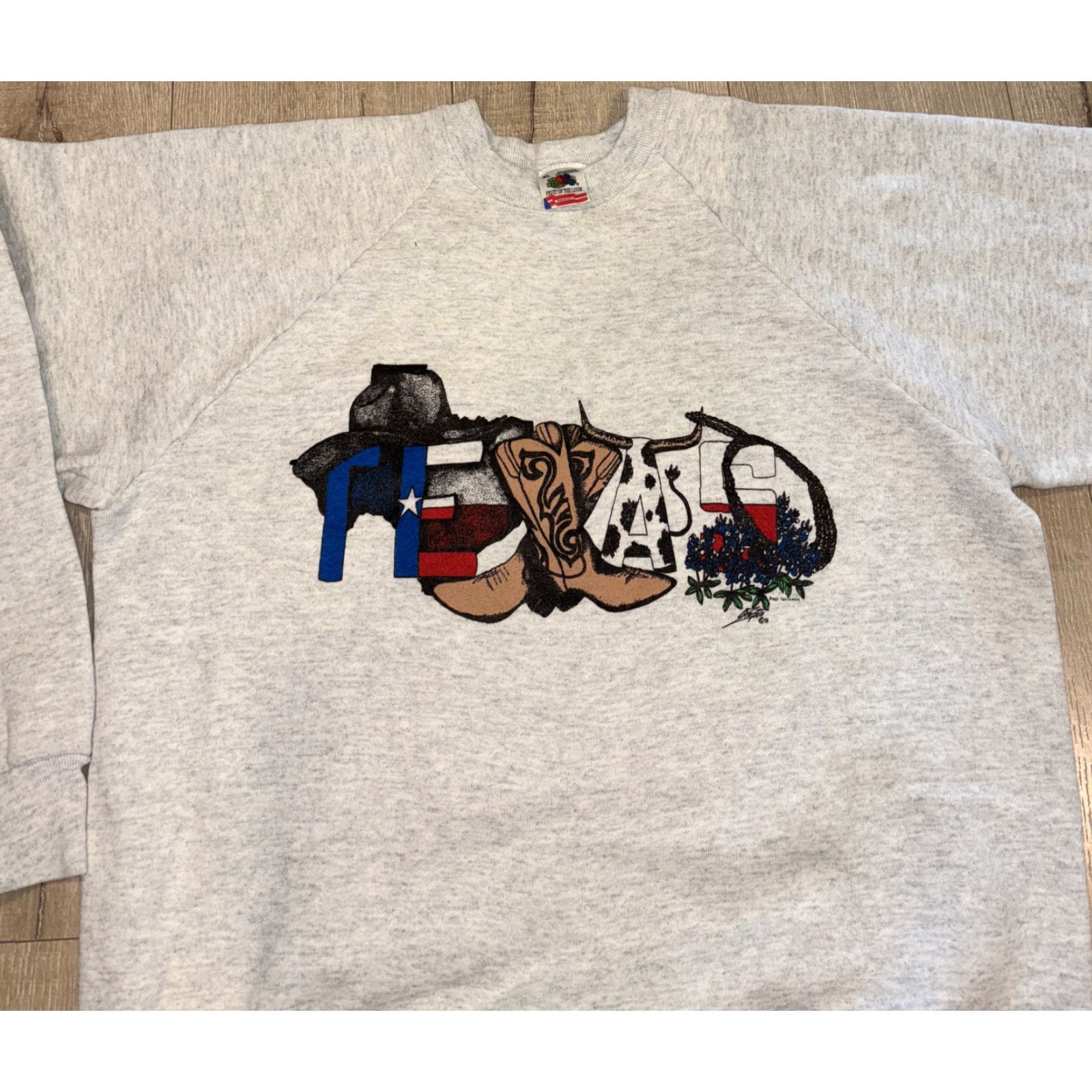 Fruit Of The Loom VINTAGE Friut Of The Loom Texas Gray Crewneck XL Mens Sweater Cowboy USA Made Cotton Logo Pullover All Seasons Cowboy Theme Size US XL / EU 56 / 4 - 3 Thumbnail