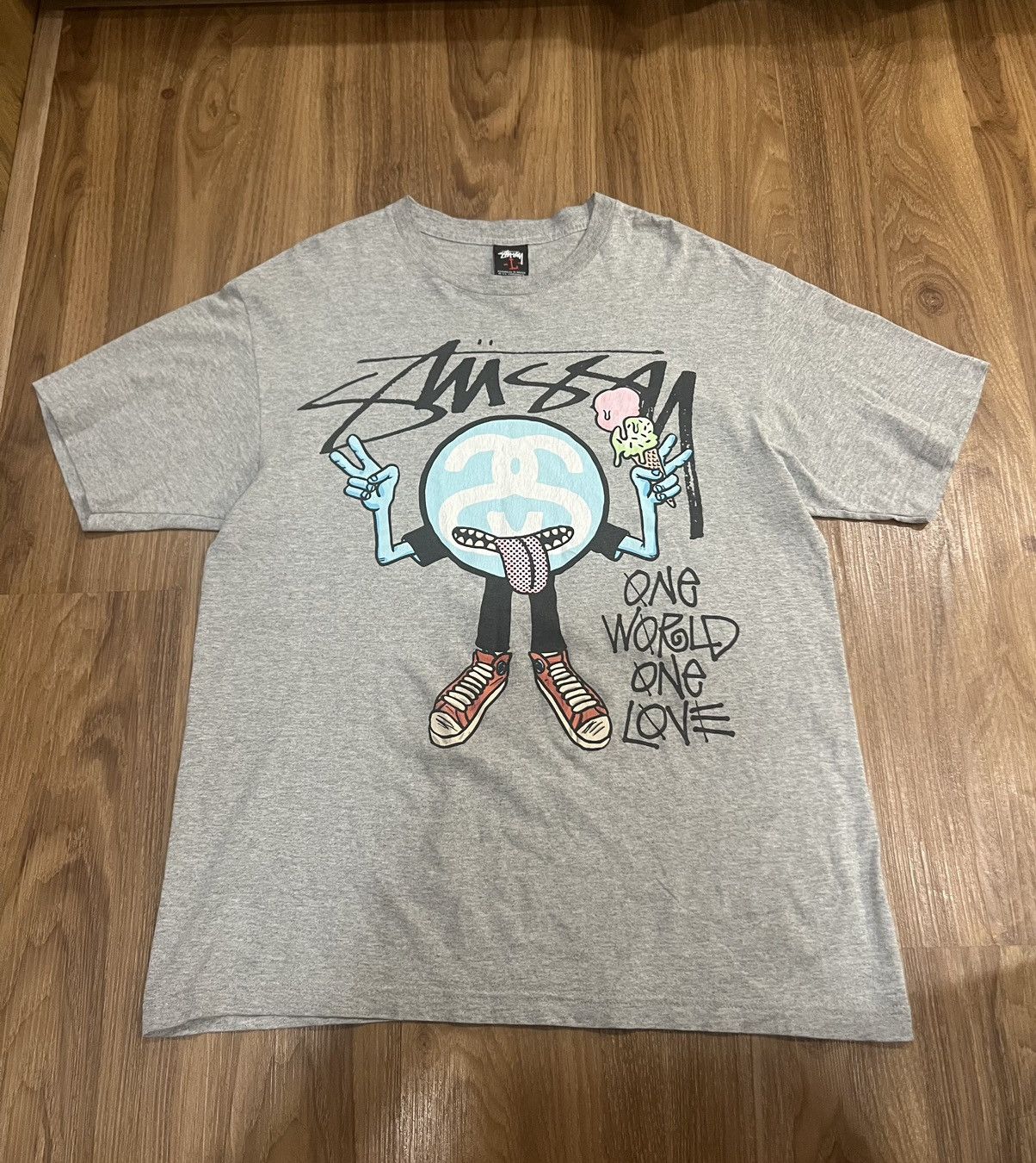 Stussy × Vintage 90’s STUSSY RARE ONE WORLD ONE LOVE BIG LOGO Y2K TEE Size US L / EU 52-54 / 3 - 1 Thumbnail