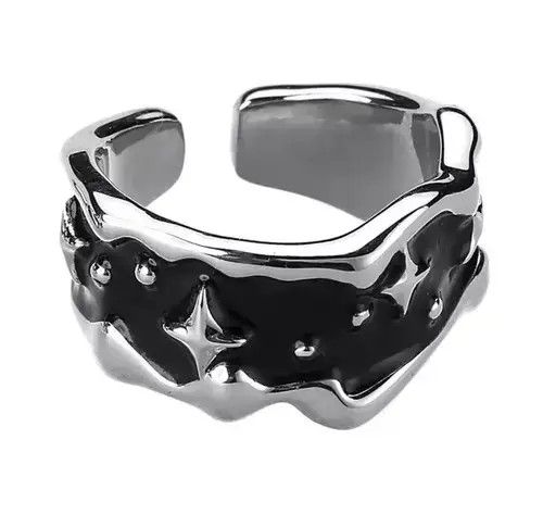 Handmade Dark Star Abstract Ring Silver Punk Art Psychedelic Space Size ONE SIZE - 1 Thumbnail