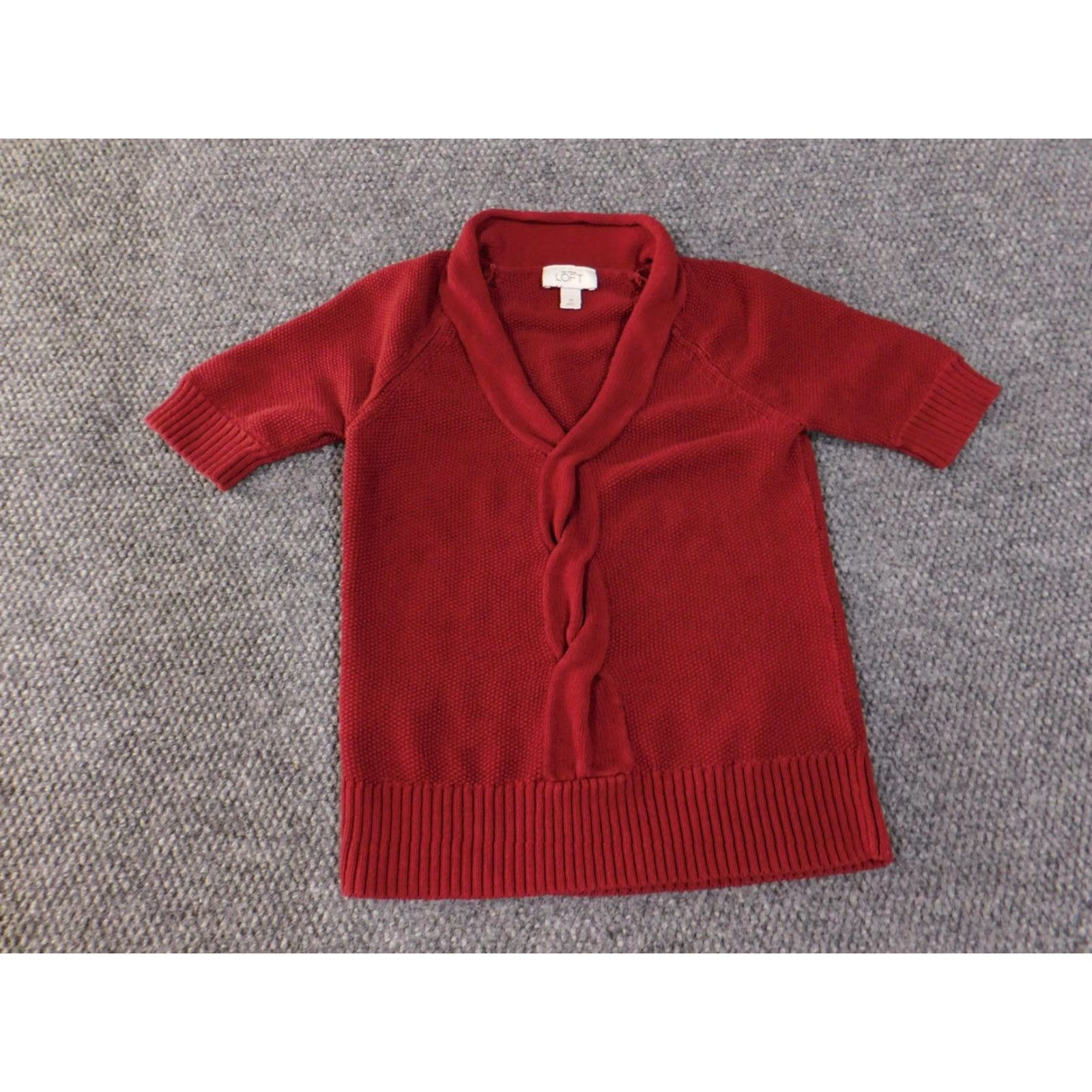 Loft VINTAGE LOFT Ann Taylor Sweater Womens M Red Short Sleeve Shawl Collar Tunic 100% Cotton Raglan Knit Crew Neck Womens Size M / US 6-8 / IT 42-44 - 5 Thumbnail