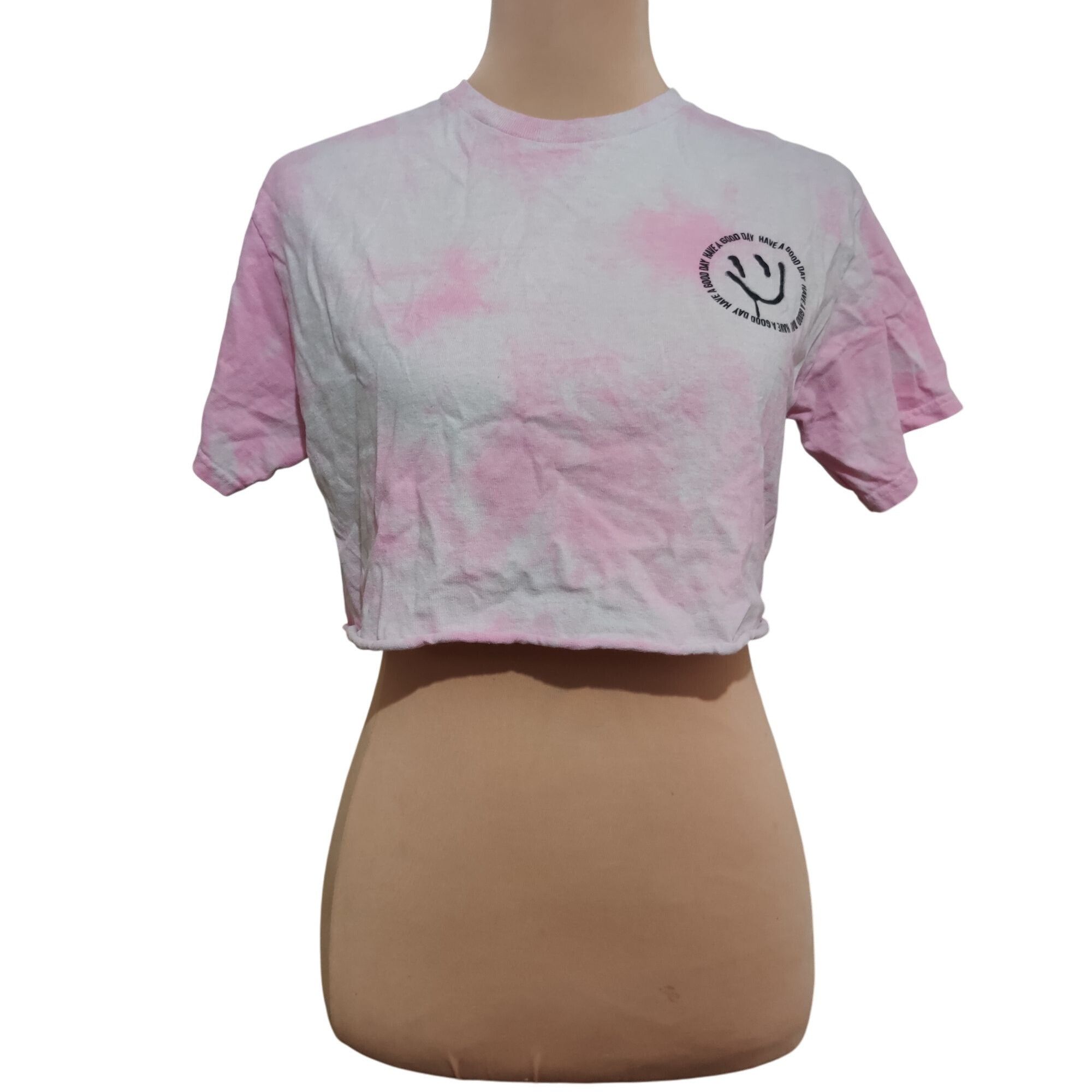 Chemistry Upcycled Womens Crop Top Have A Good Day Smiley Face Tie Dye Size M / US 6-8 / IT 42-44 - 1 Thumbnail