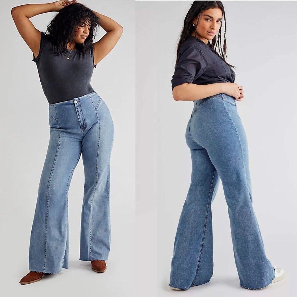 Free People NWT New Free People Curvy Wild Honey Flare Jean Size 35 Sho Size 35" - 1 Thumbnail