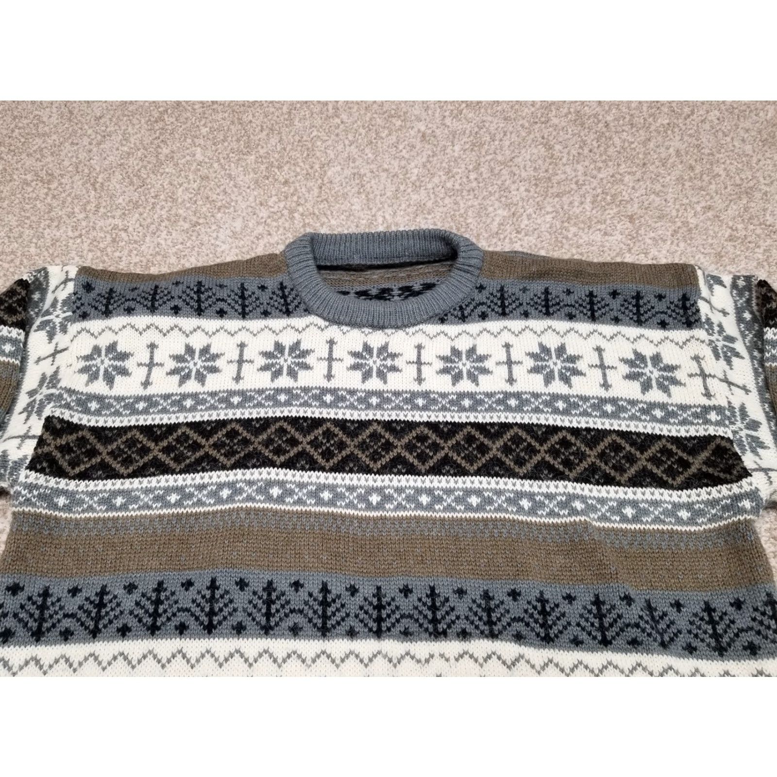 Jantzen VINTAGE Ski Sweater Mens M Gray Brown Crewneck Pullover Icelandic Snow Flake Geometric All Seasons Casual Mens Size US M / EU 48-50 / 2 - 2 Thumbnail