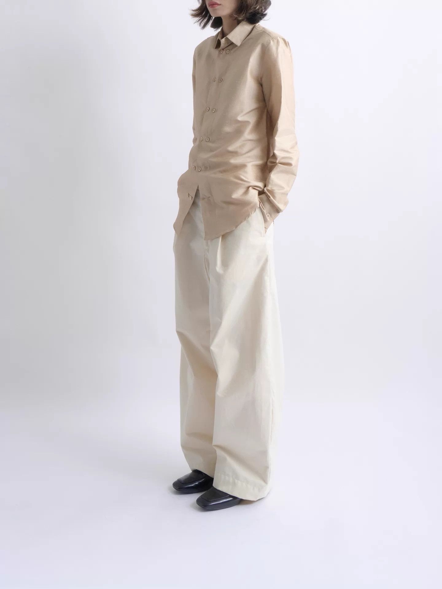 Balenciaga BALENCIAGA Nicolas 08ss Champagne DB Silk-Poly Shirt Size US XS / EU 42 / 0 - 3 Thumbnail