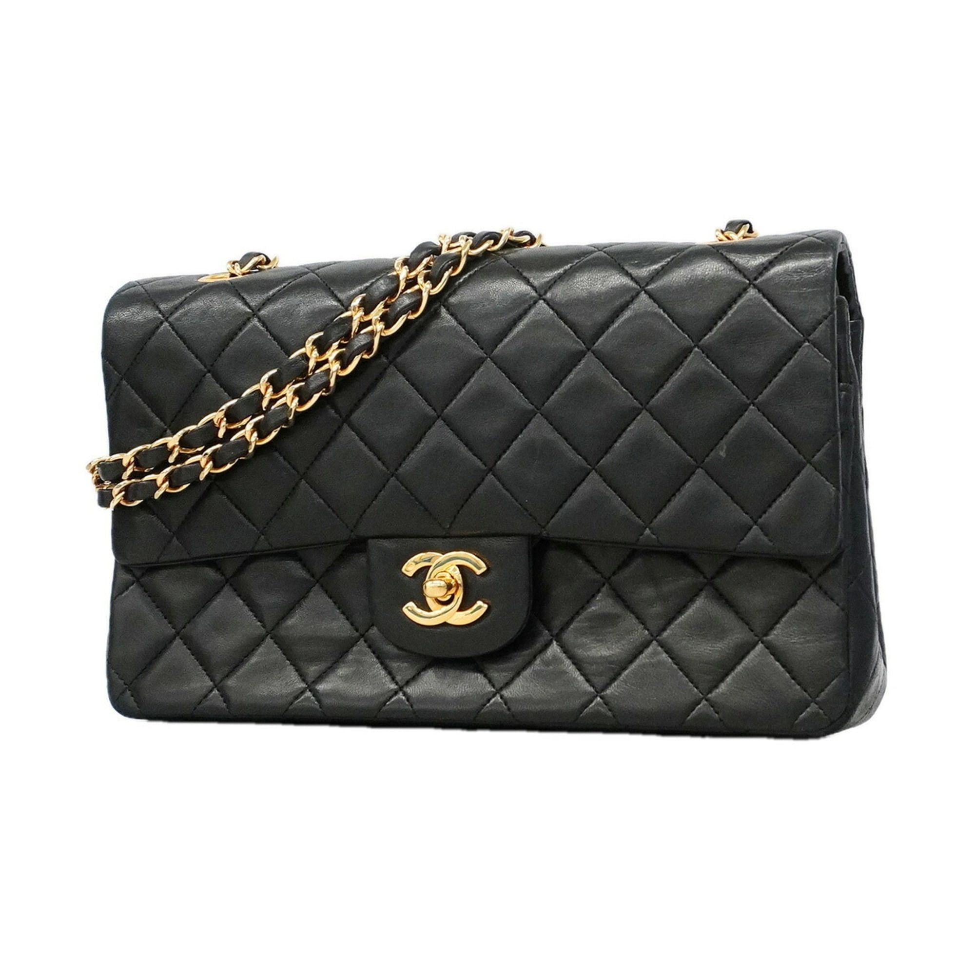 Chanel Matelassé Shoulder Bag, Double Flap, Chain, Lambskin, Black, Women's, Women's