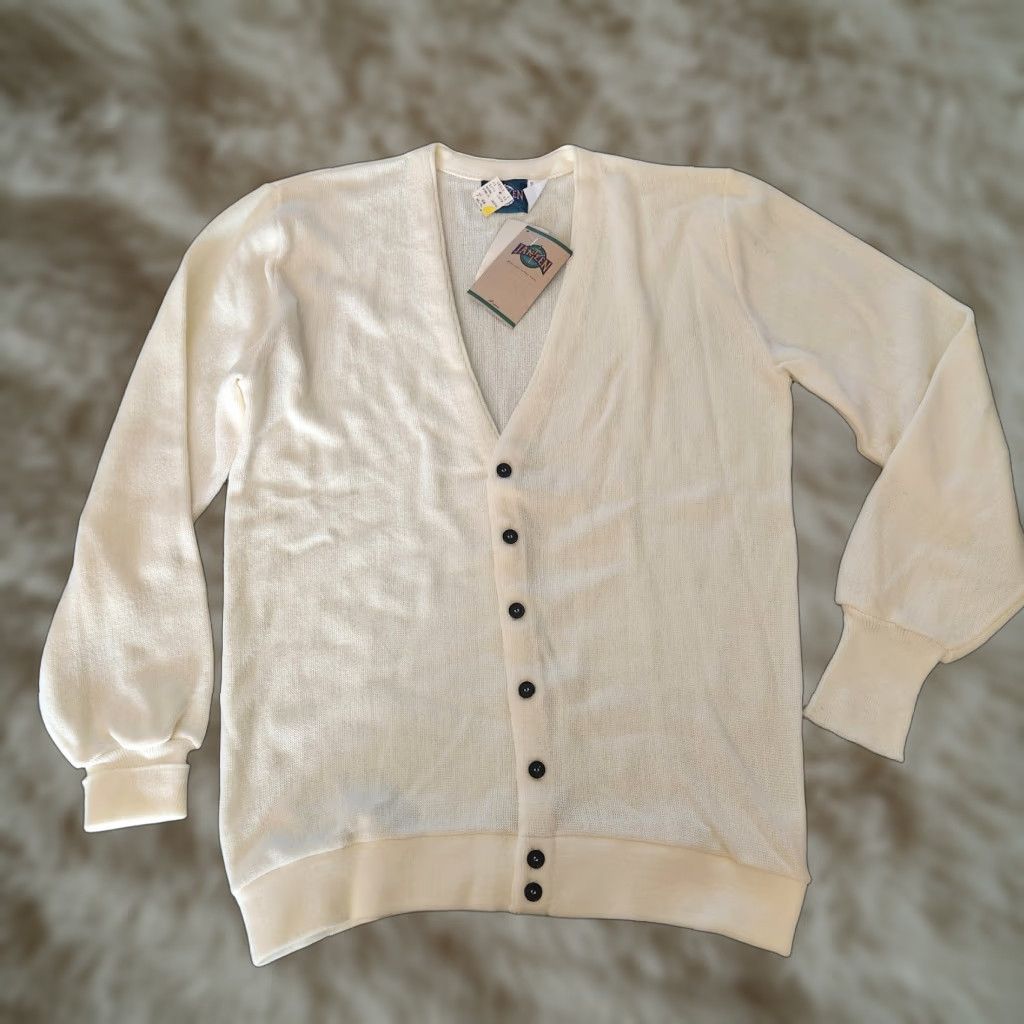 Jantzen VINTAGE Jantzen Sweater Cardigan NOS 90s Kurt Cobain Grunge Men's XL Tall White USA Made Size US XL / EU 56 / 4 - 1 Thumbnail