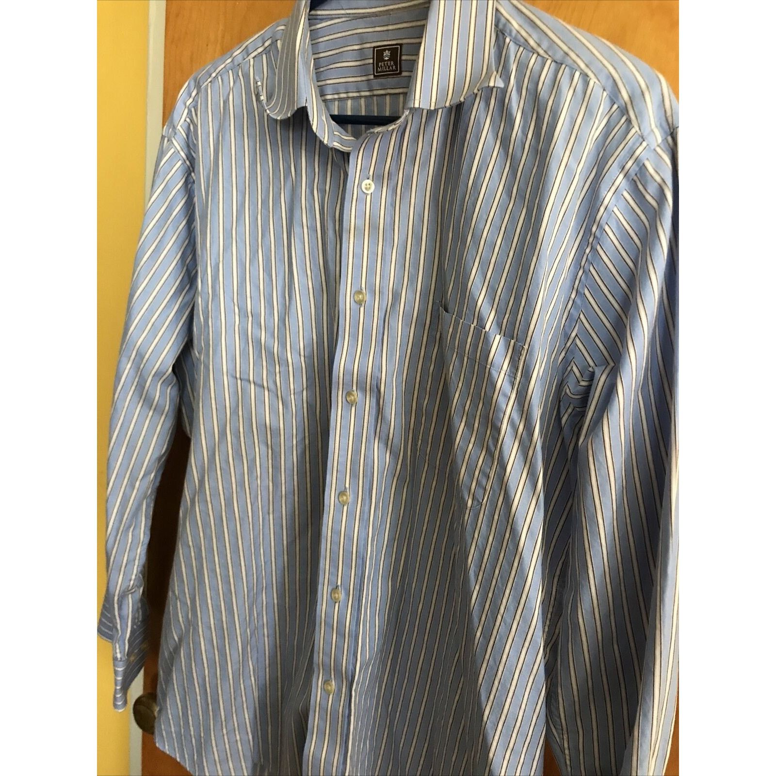 Peter Millar Peter Millar Men’s 16.5 Blue Striped LS Button Down Shirt Size US XL / EU 56 / 4 - 11 Thumbnail