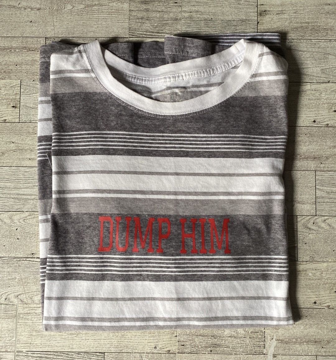 Vintage Vintage Y2K Style, Dump Him, Upcycled Oversized, Striped Tee Size L / US 10 / IT 46 - 19 Thumbnail