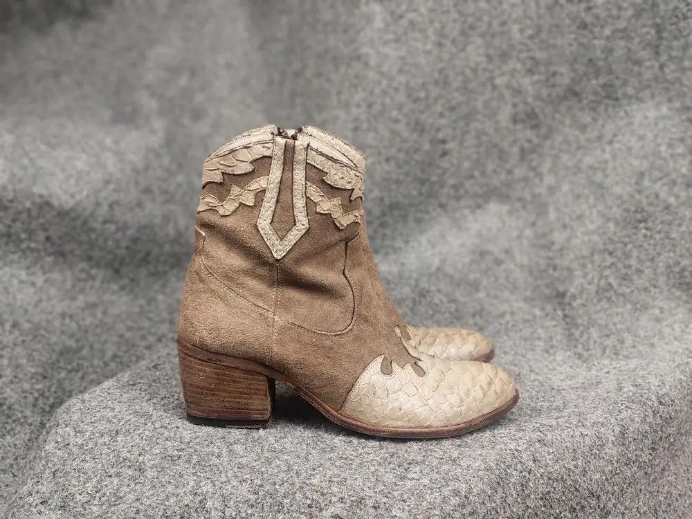 Vintage Fauzian Jeunesse Leather reptile Western Ankle Boots Zip Size US 7 / IT 37 - 2 Thumbnail