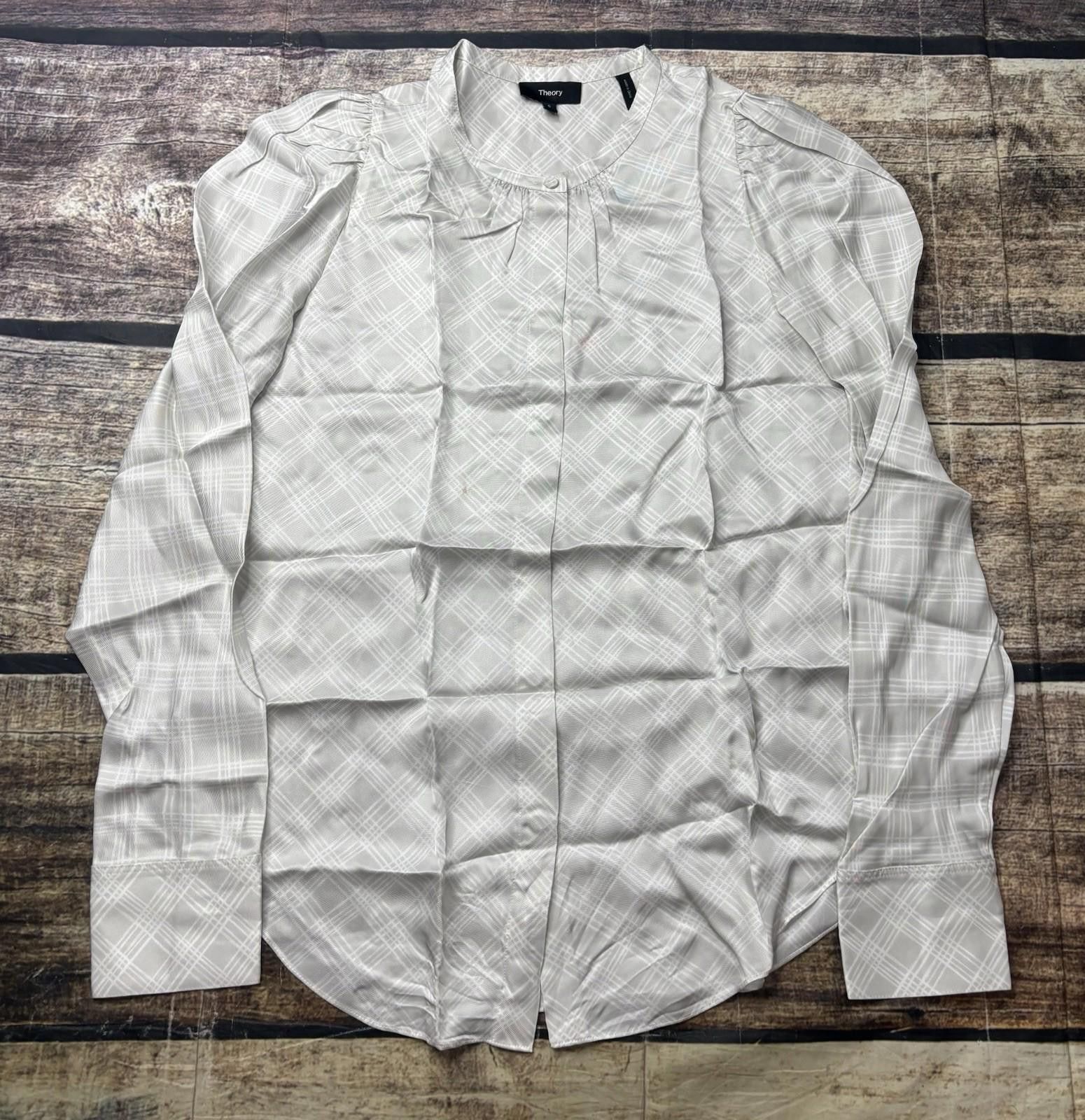 Theory Theory Silk Blouse Top Women's Small Puff Sleeve Geometric Size S / US 4 / IT 40 - 1 Thumbnail