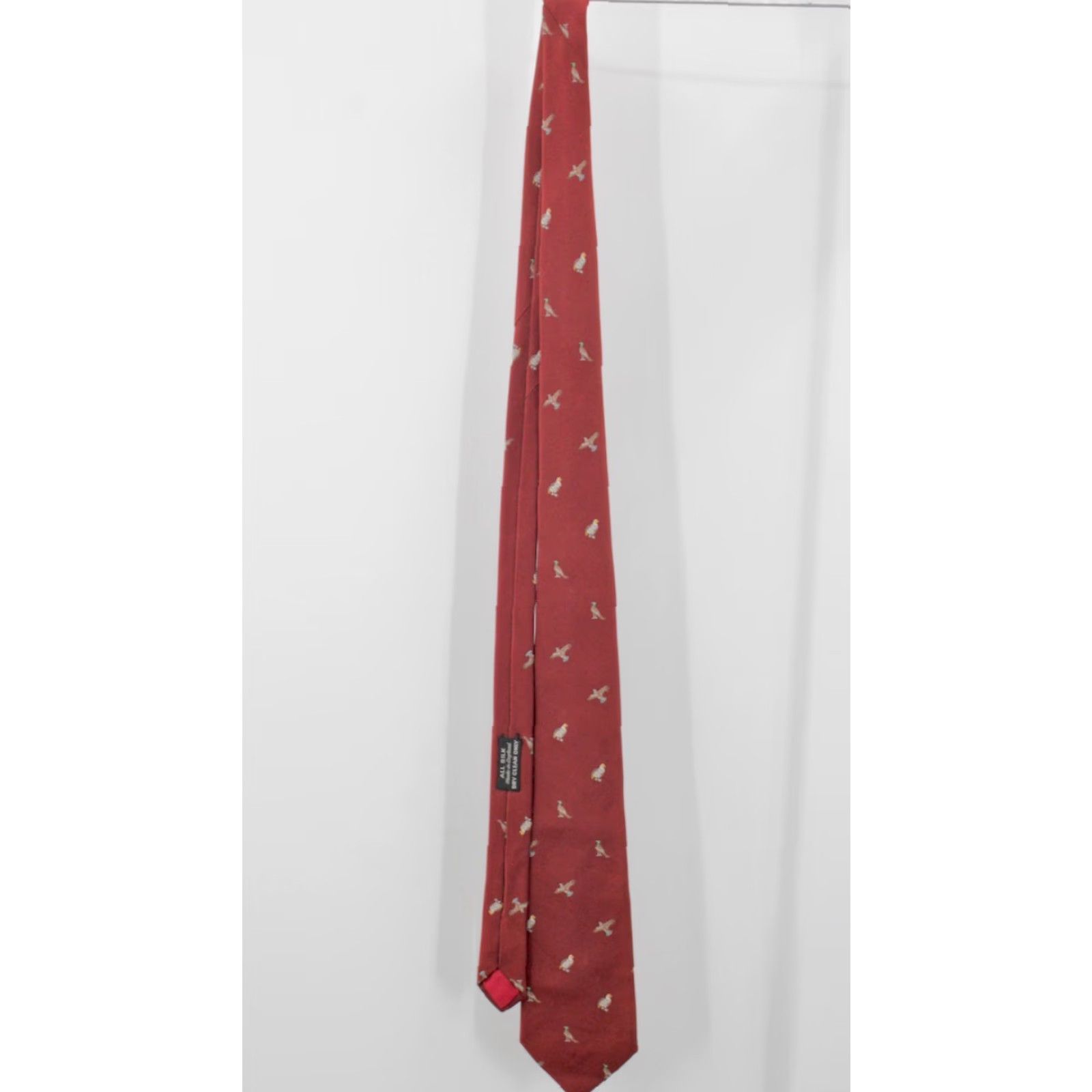 Vintage VTG 80s Men's Silk Necktie S Fisher Red Pheasant Bird Themed Tie 1980s + Vintage Tie Mens Red Silk Neck Tie 80s 90s Size ONE SIZE - 7 Thumbnail