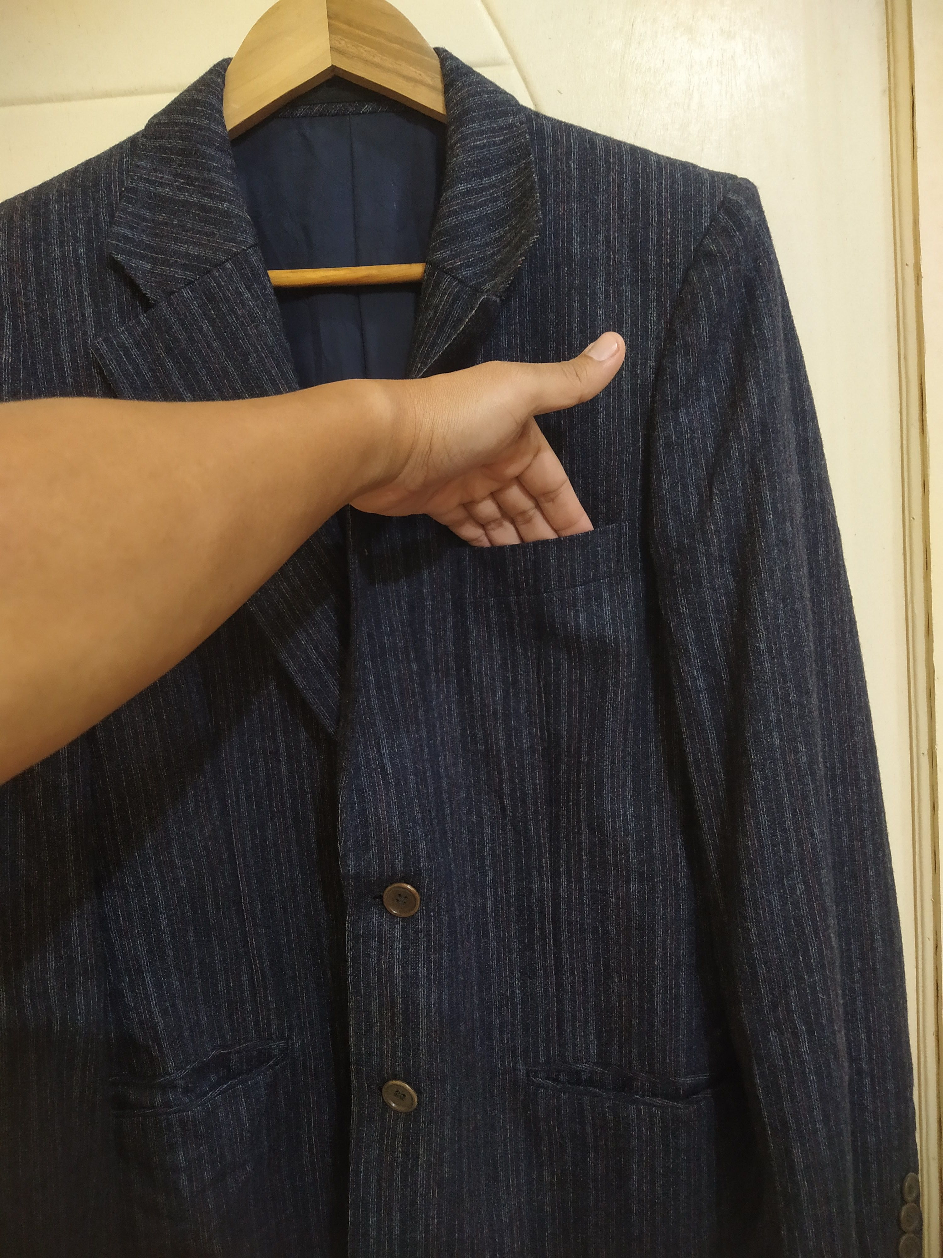 Saint Laurent Paris Vintage 90s Yves Saint Laurent Pinstripe Wool Blazer Size 40L - 5 Thumbnail