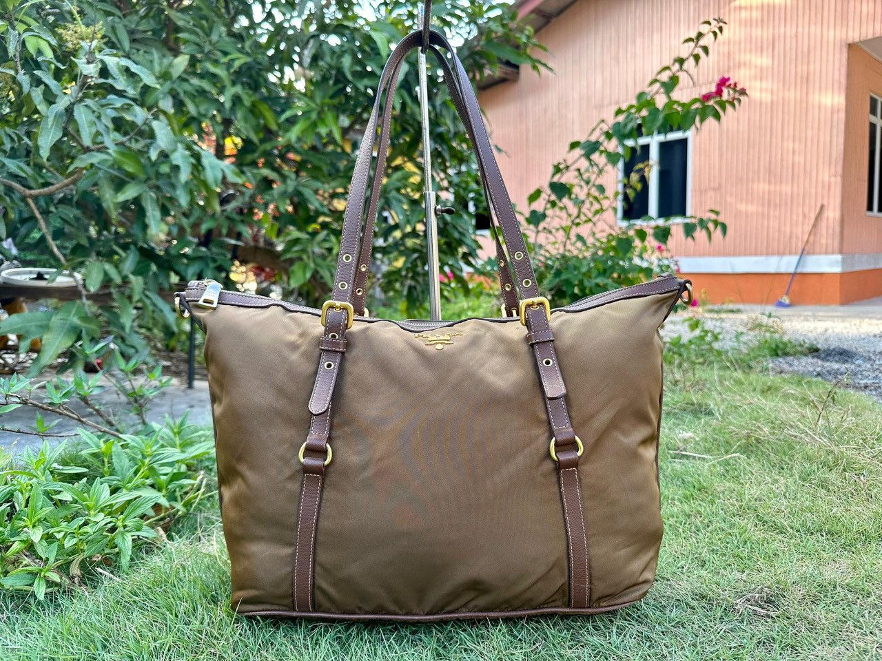 image of Authentic Prada Tessuto Nyalon Tote Bag in Army Green, Women's
