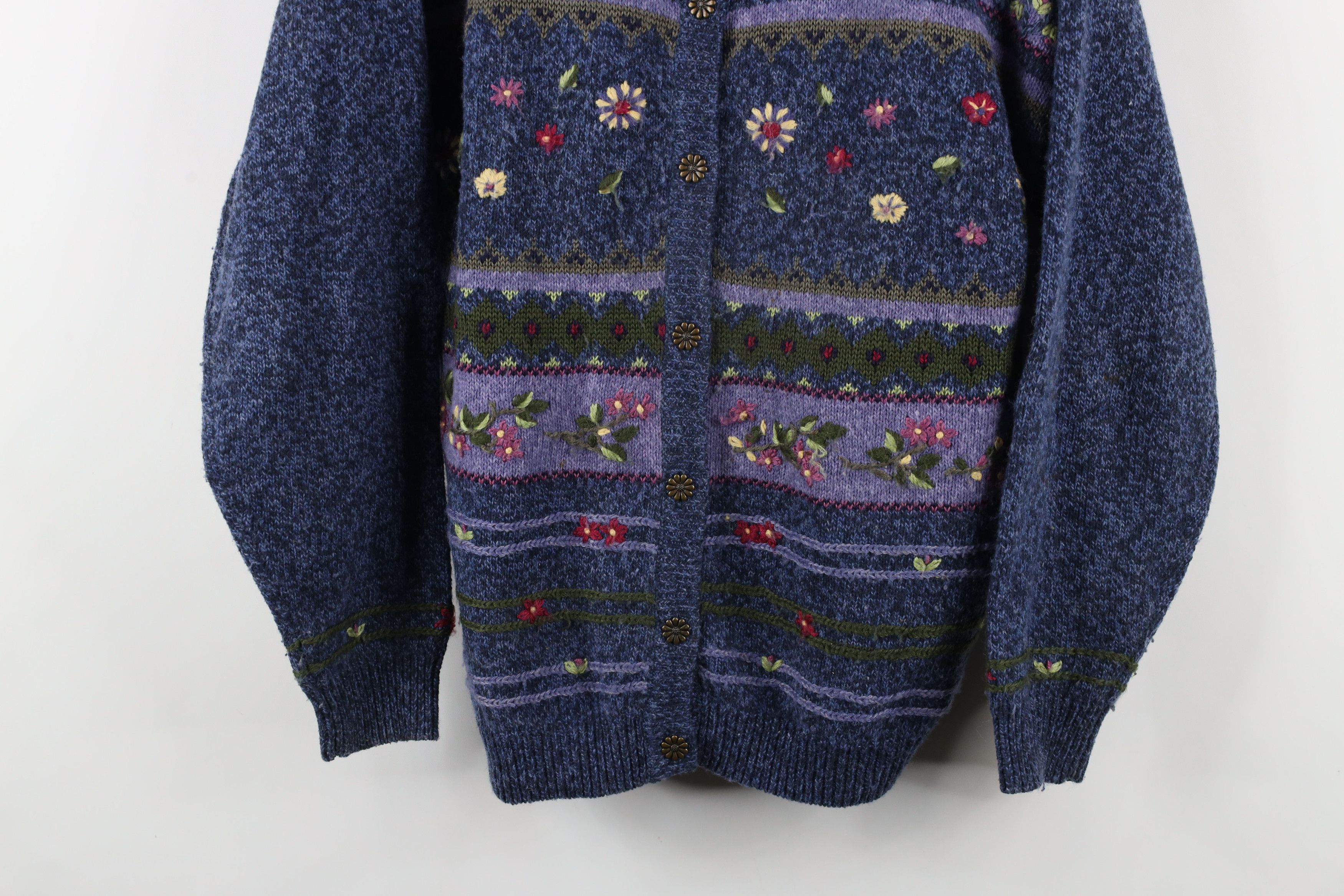 Vintage Vintage 90s Country Primitive Embroidered Cardigan Sweater Size L / US 10 / IT 46 - 3 Thumbnail