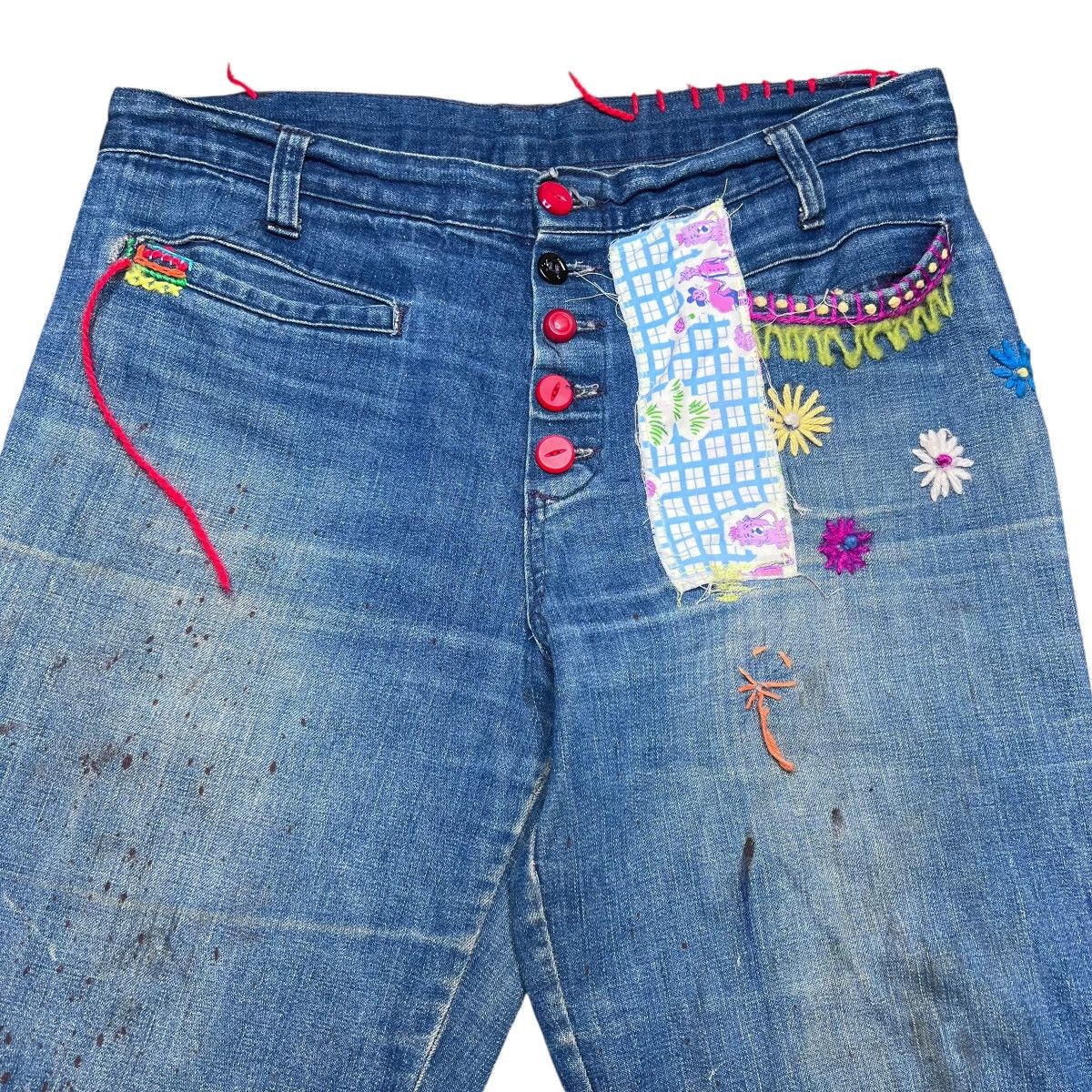 Vintage Vintage 1970s Denim Custom Hippie Bellbottom Flare Jeans Size 31" - 3 Thumbnail