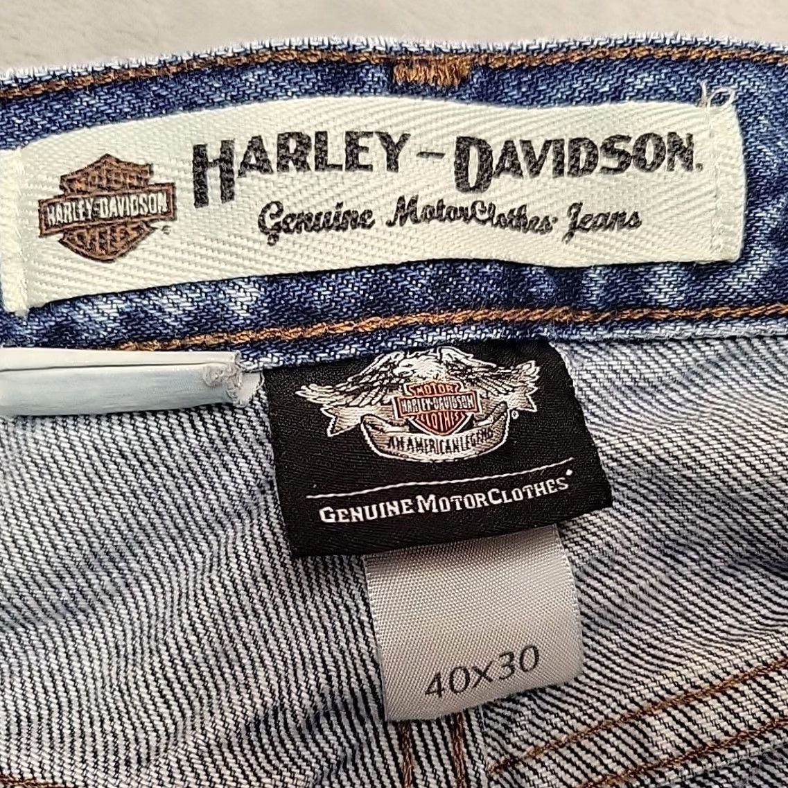 Harley Davidson Harley-Davidson Jeans Men 40x30 Blue Denim Relaxed Fit Faded Work Casual Comfort Jeans Mens 40 Blue Denim 5-Pocket Design Belt Loops Denim Cotton Zip Size US 40 / EU 56 - 7 Thumbnail