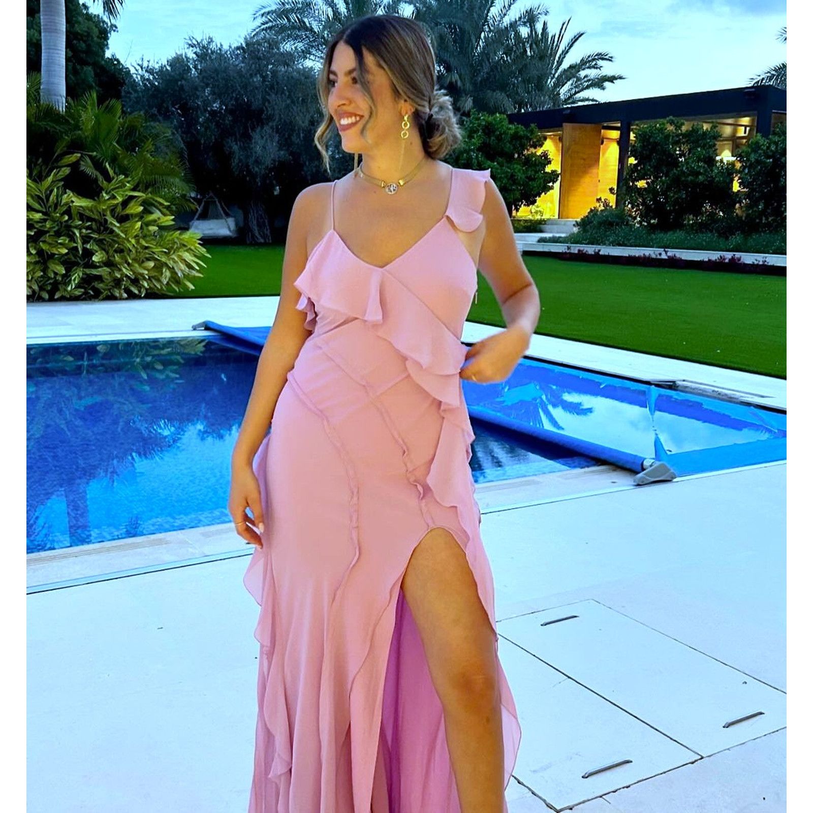 MANGO Asymmetric Ruffle Pink Flowy Maxi Dress NWT (6 & 8)