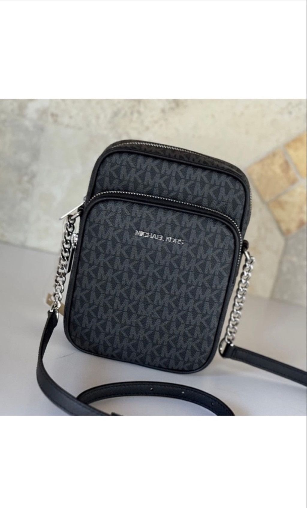 Michael Kors Black Monogram Jet Set Travel Crossbody Bag, Women's