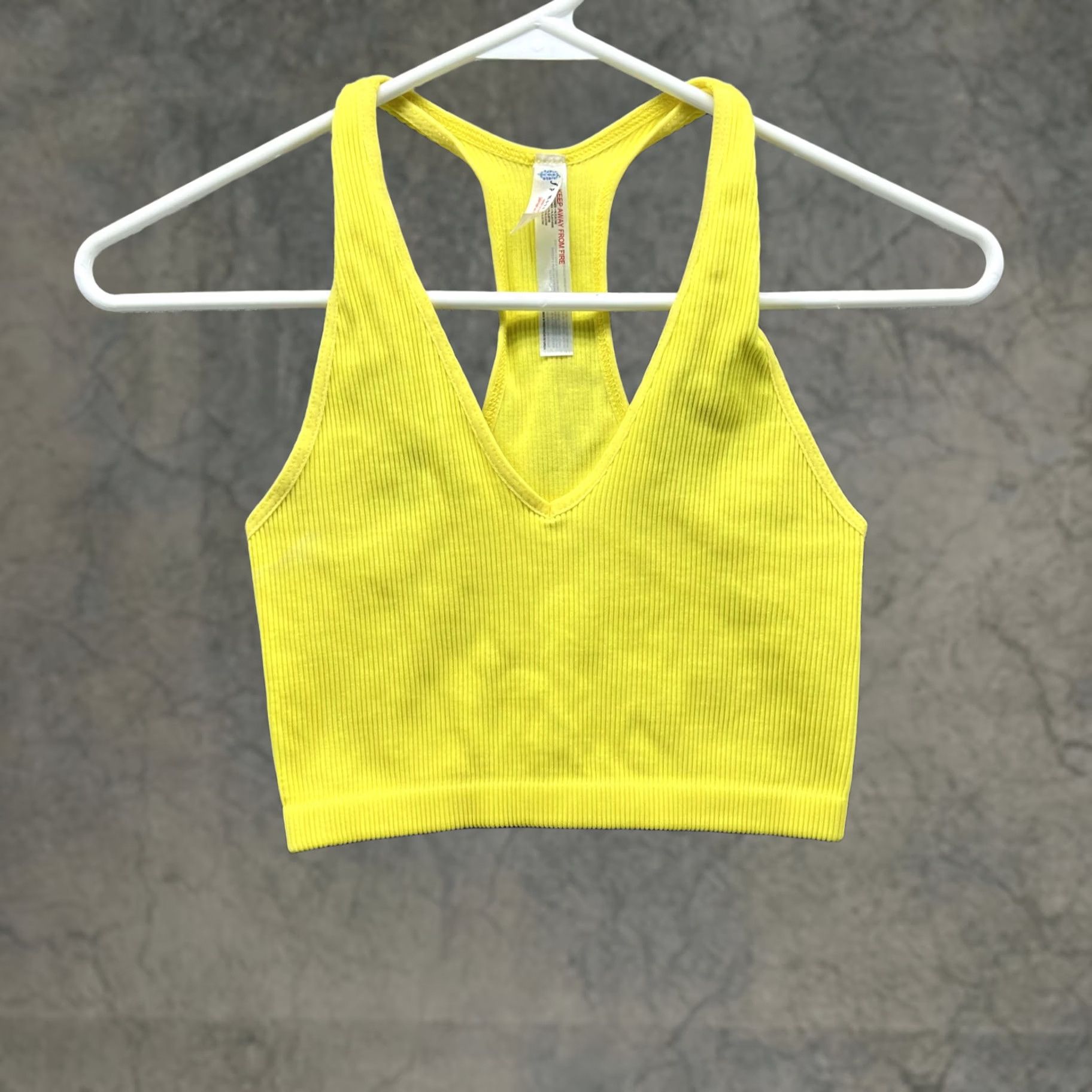 Vintage FP Movement Sports Bra Womens Small Yellow Ribbed V Neck Racerback Yoga Gym Size ONE SIZE - 1 Thumbnail