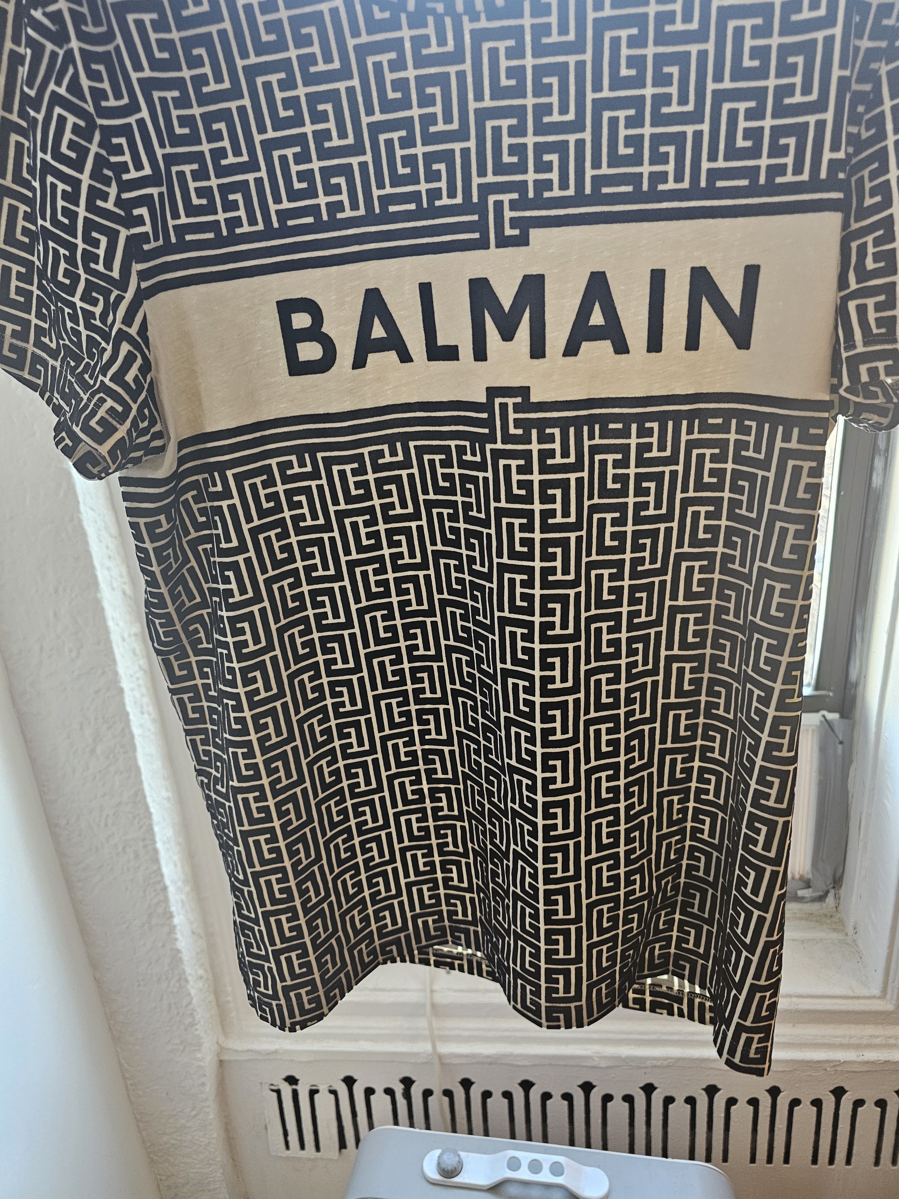 Balmain ◇LIKE NEW◇ BALMAIN Organic Cotton Flocked Monogram SS Tee Size US XL / EU 56 / 4 - 2 Thumbnail