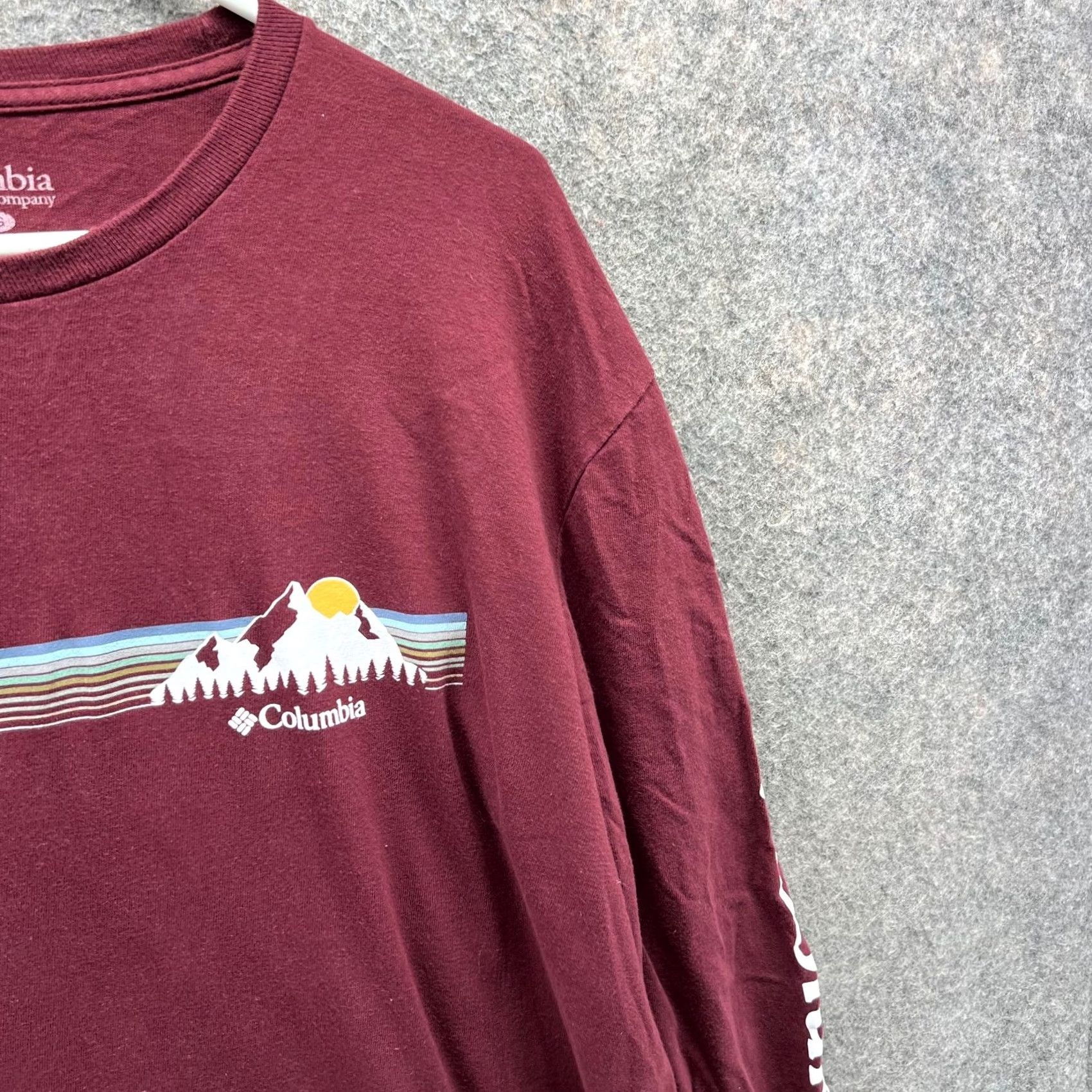 Vintage Columbia Shirt Mens XL Burgundy Long Sleeve Graphic Mountains Outdoor Cotton Tee Size US XL / EU 56 / 4 - 7 Thumbnail