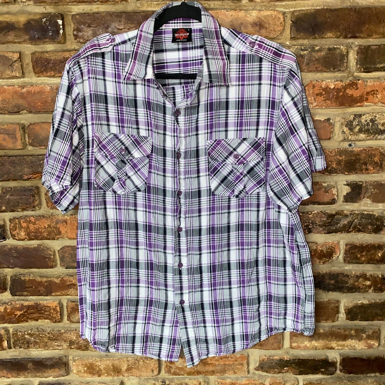 Other Blac Lacquer Purple Plaid Short Sleeve Button Down Top Large Size US L / EU 52-54 / 3 - 1 Thumbnail