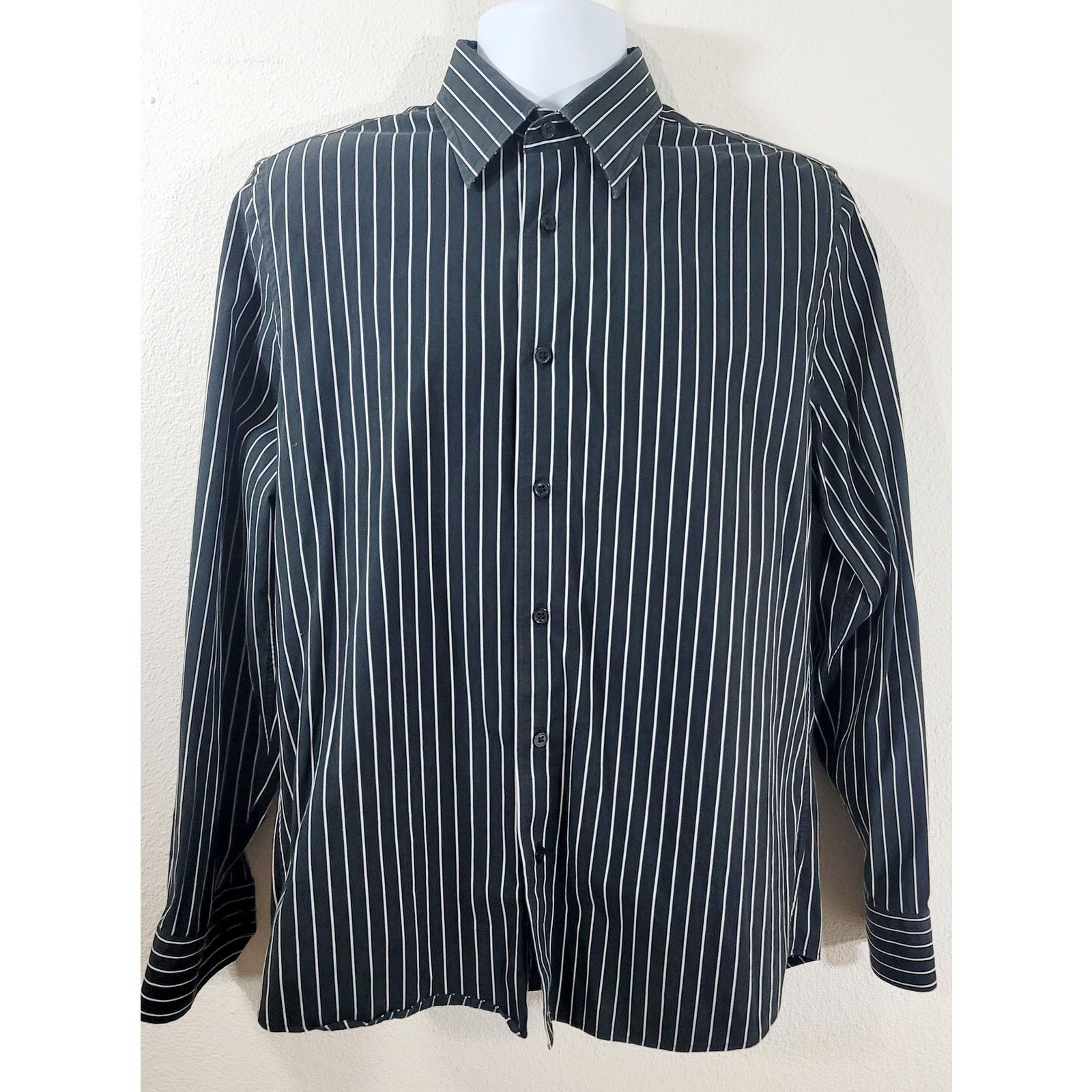 Express Express 1MX Black White Stripe Button Shirt Medium 15 15.5 Size US M / EU 48-50 / 2 - 1 Thumbnail