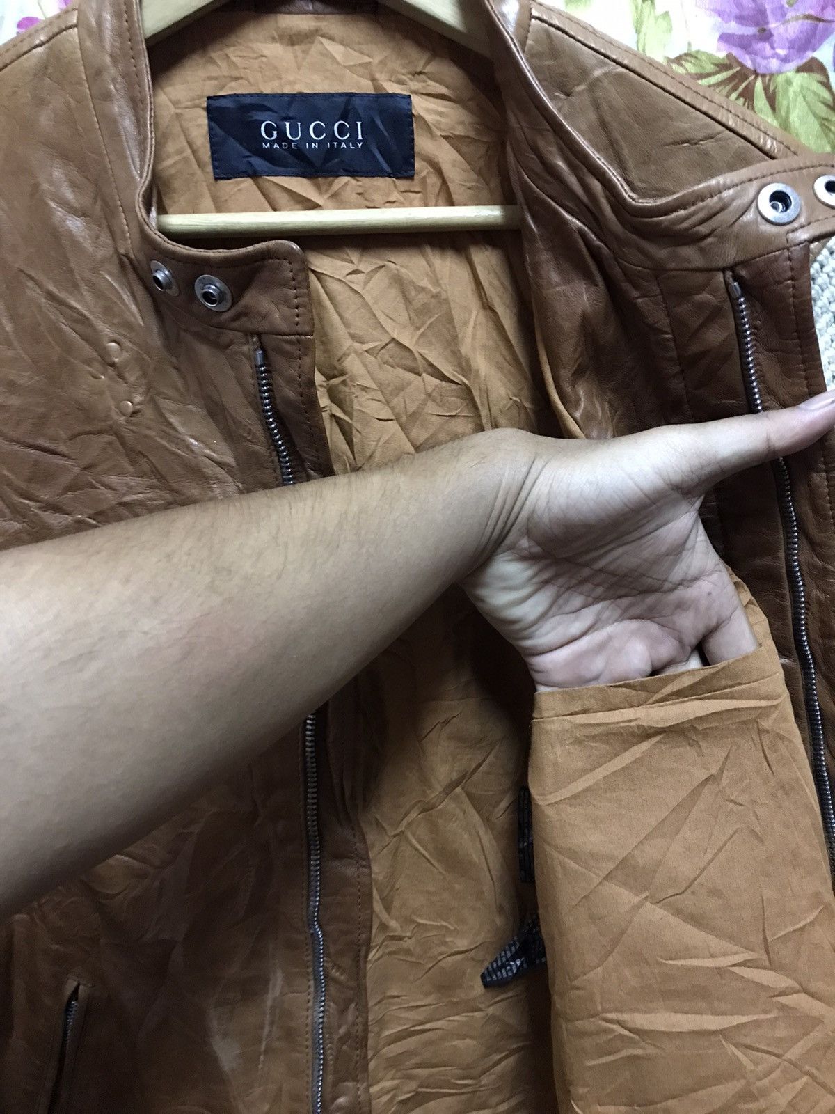 Gucci Authentic Gucci Brown Leather knittes Slevee Long Jacket Size US M / EU 48-50 / 2 - 13 Thumbnail