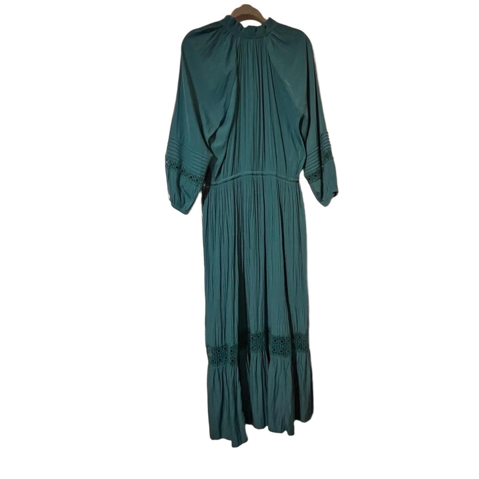 Chicos Maxi Dress 12 Green Bohemian Flowy Waist Tiered Lace - swbc.ae