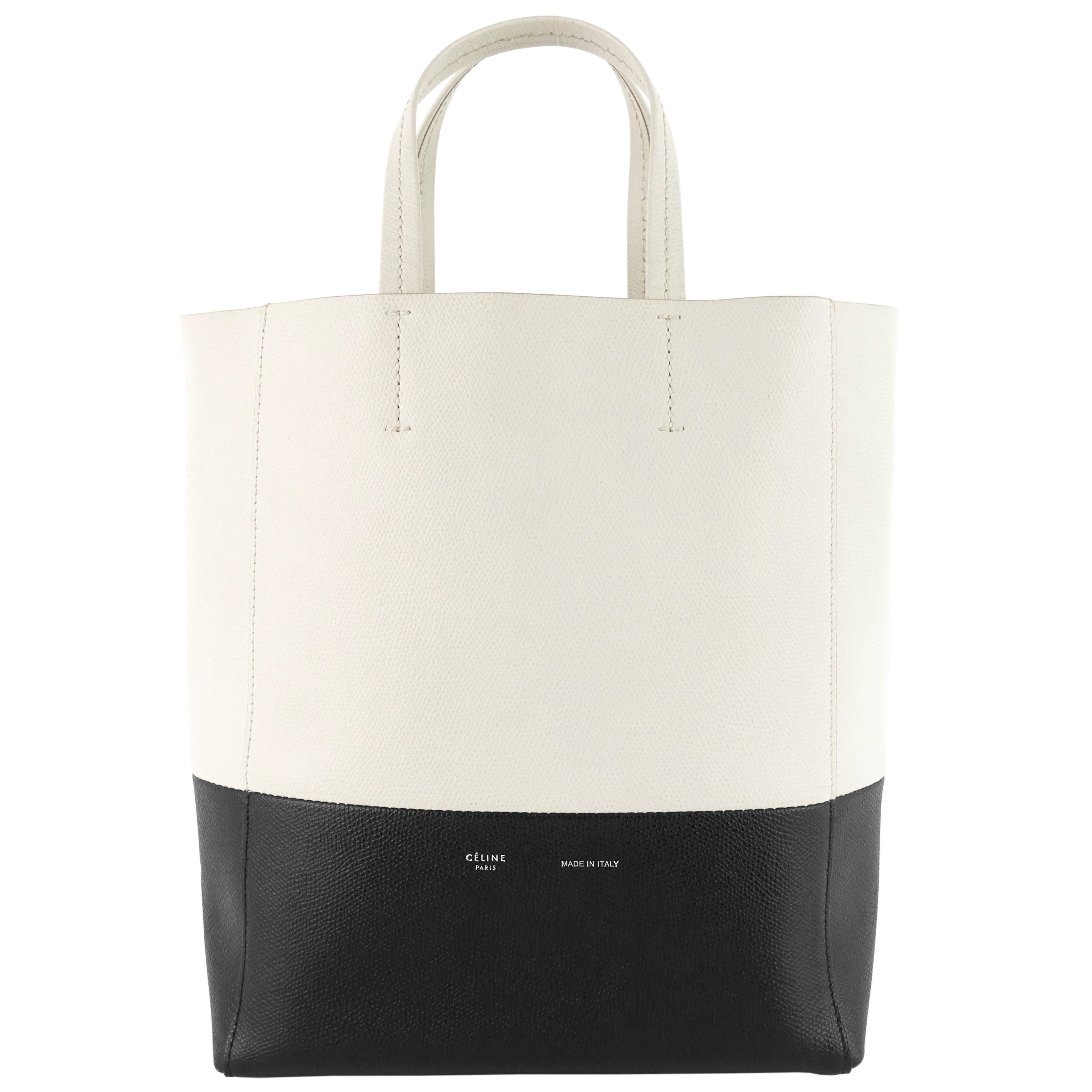 image of Celine Vertical Cabas Small Bicolour Tote Bag in Black, Women's