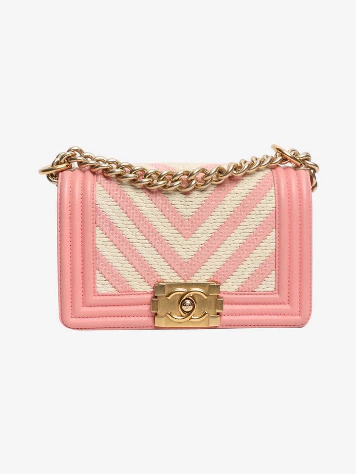 Chanel Pink and white 2017 small braided chevron Boy bag Size ONE SIZE - 1 Thumbnail