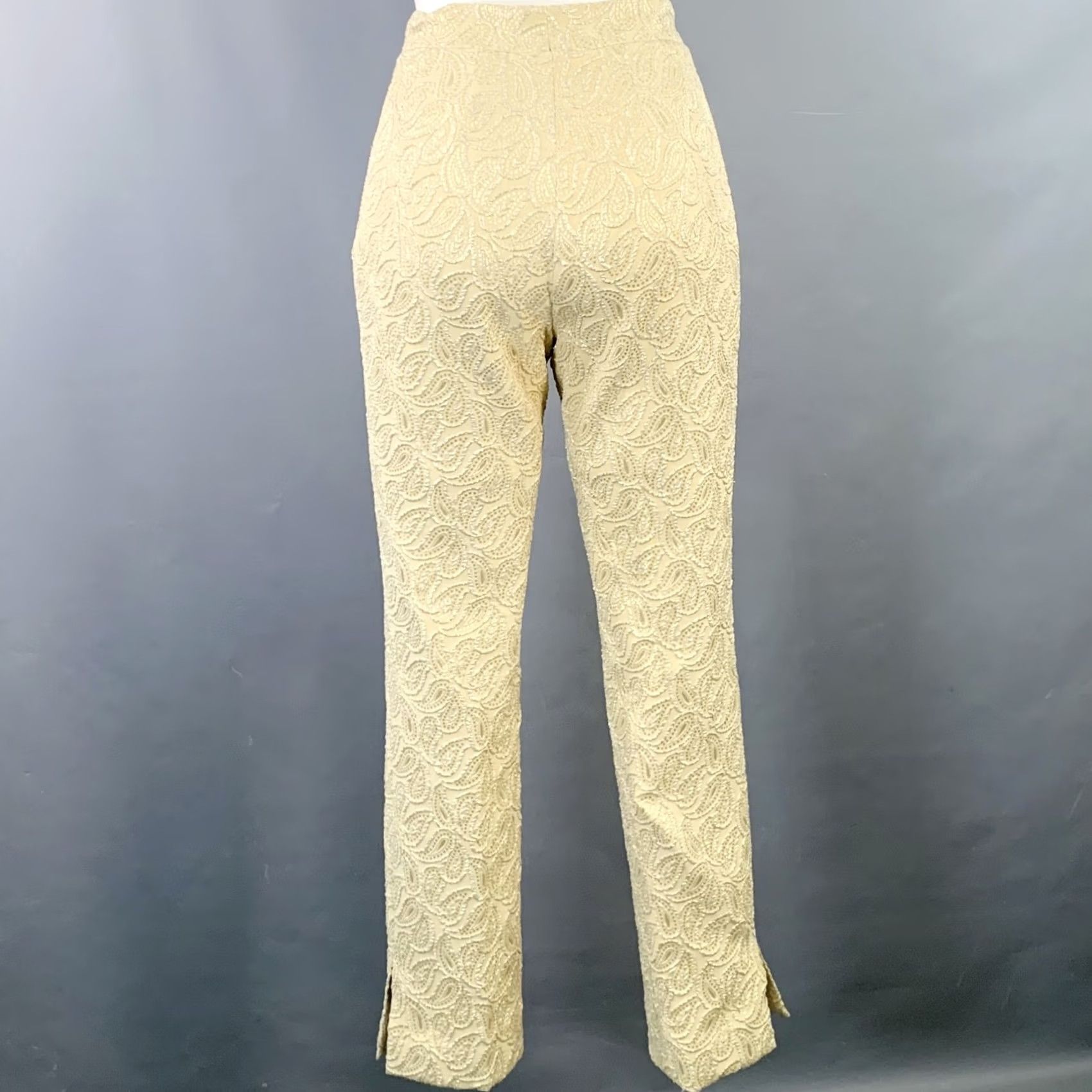 Celine CELINE XS Cream Silver Jacquard Paisley Straight Dress Pants Womens XS Size 26" / US 2 / IT 38 - 3 Thumbnail