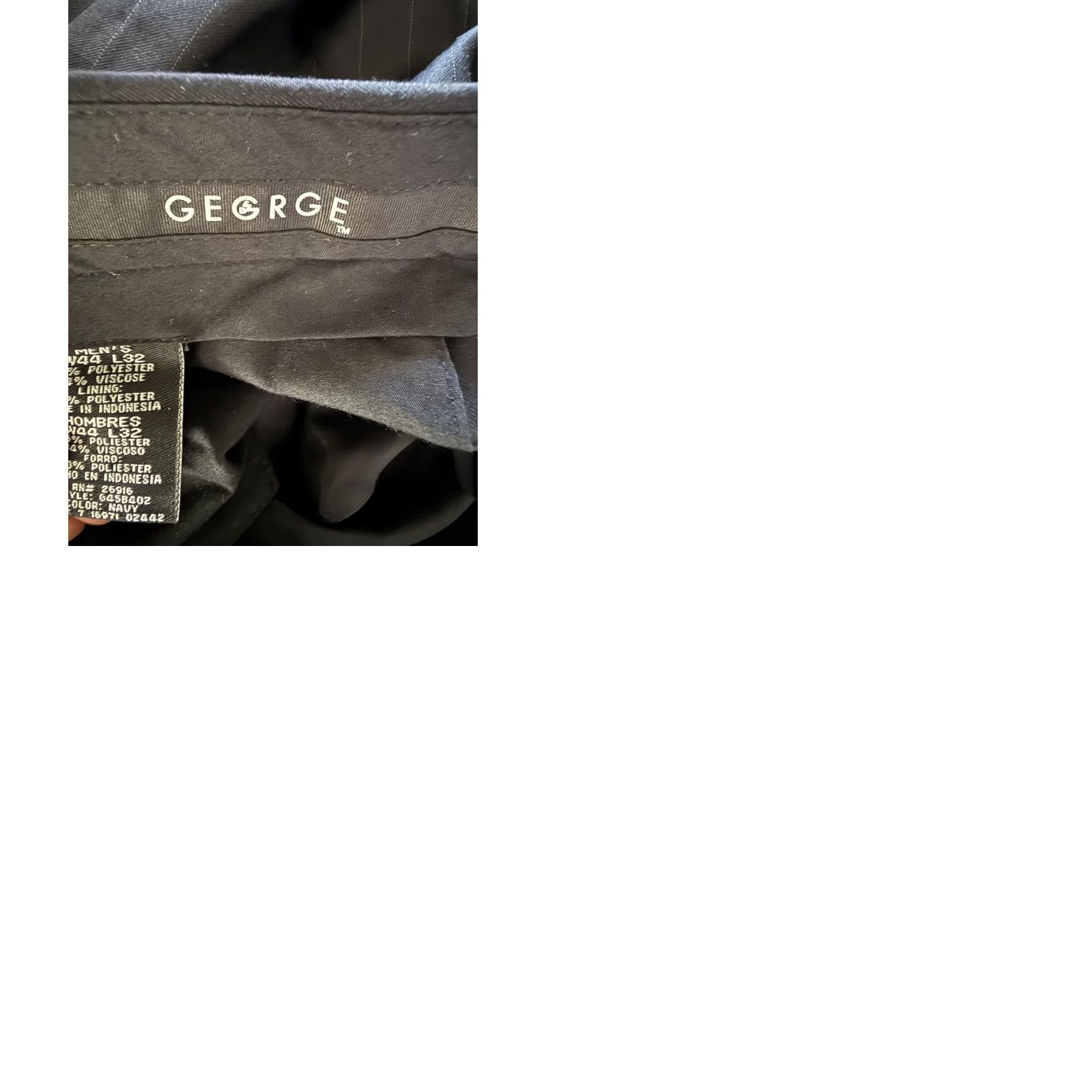 George George Suit 2 Piece Jacket Pants Mens 48L 44x32 Blue Pinstripe Polyester Viscose Size 48R - 12 Thumbnail