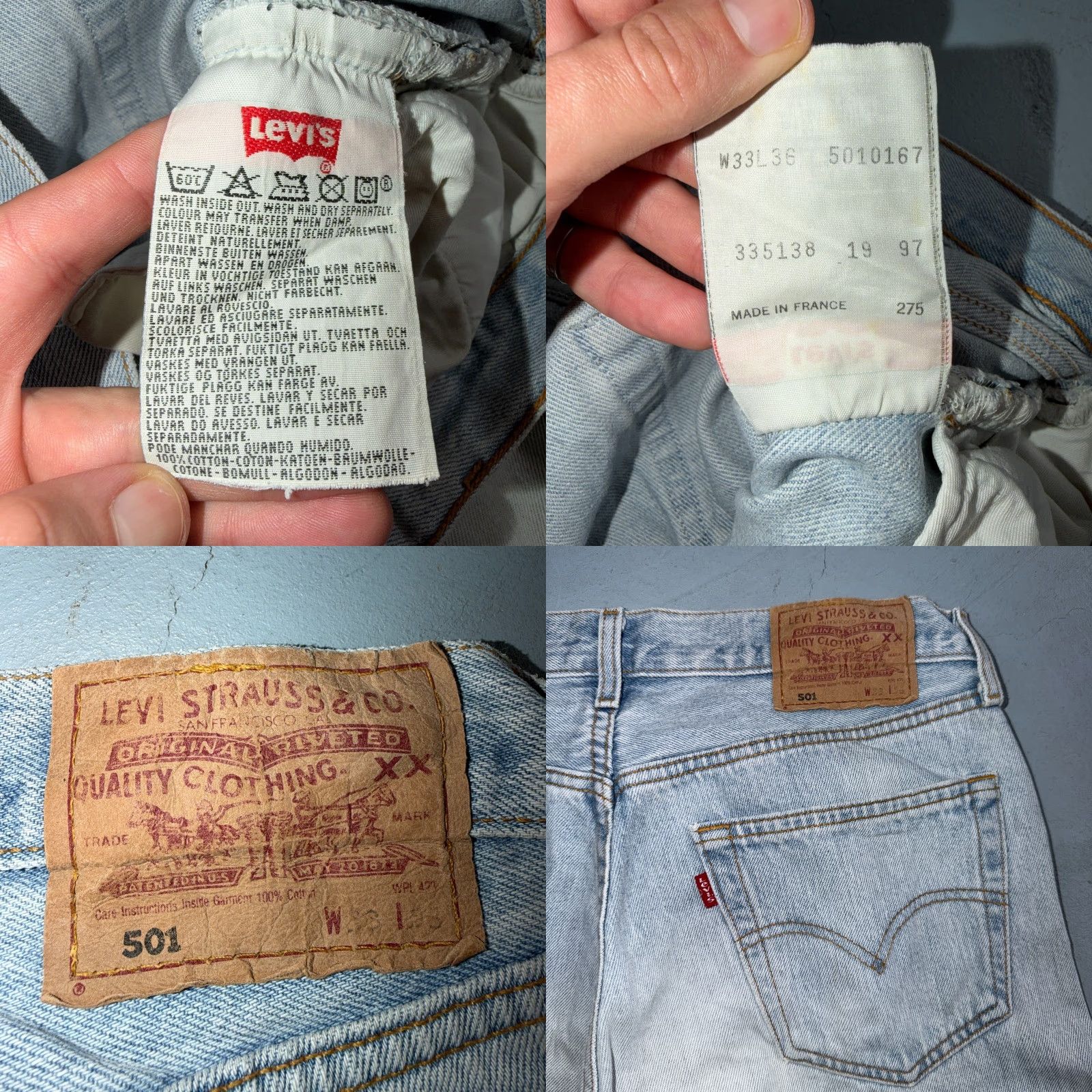 Levi's VINTAGE Levis 501 Jeans 90s XX Y2K Straight Leg Blue Light Wash 33x36 Act 31x32 Men Size US 33 - 9 Thumbnail
