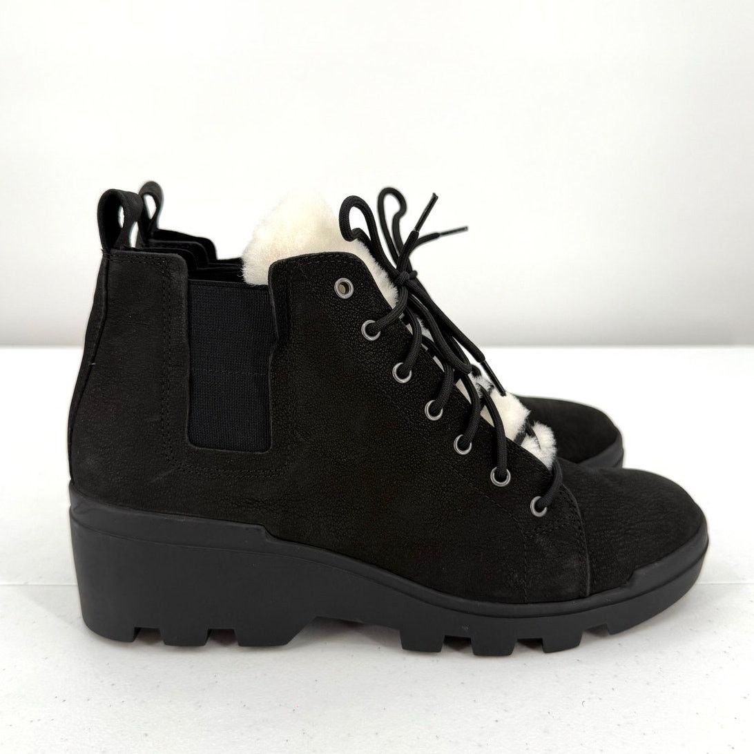 Eileen Fisher NEW Eileen Fisher Black Calm Shearling Wedge Boot Booties Size US 8 / IT 38 - 3 Thumbnail