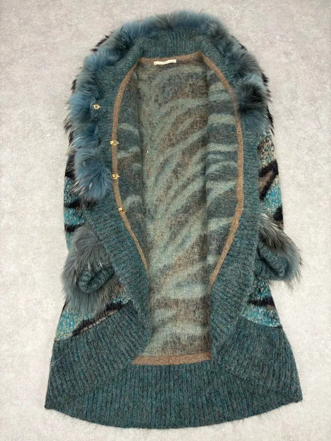 Roberto Cavalli 2000s Roberto Cavalli Turquoise Wool Abstract Savage Fur Coat Size M / US 6-8 / IT 42-44 - 8 Thumbnail