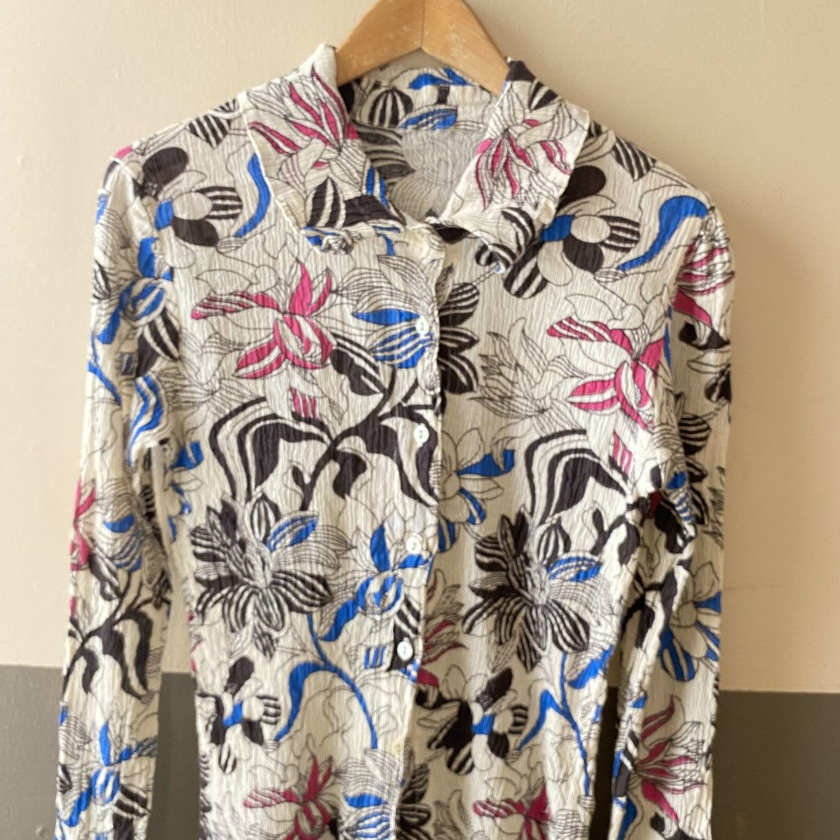 Tsumori Chisato TSUMORI CHISATO White Crinkled Floral Pleated Shirt Size XS / US 0-2 / IT 36-38 - 5 Thumbnail