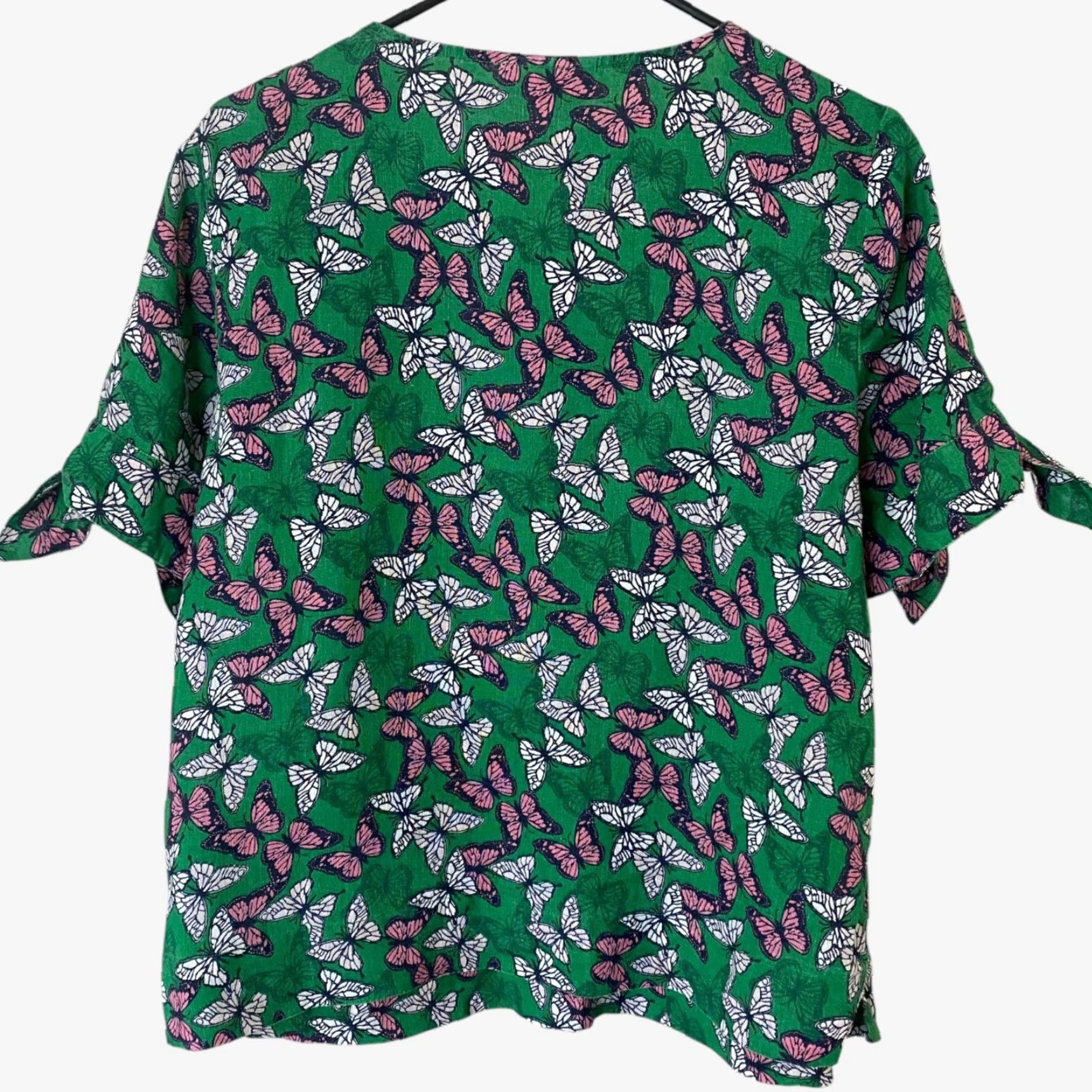 Charter Club VINTAGE Charter Club Linen Butterfly-Print Tie-Sleeve Top Green Women's Size Medium Size M / US 6-8 / IT 42-44 - 4 Thumbnail