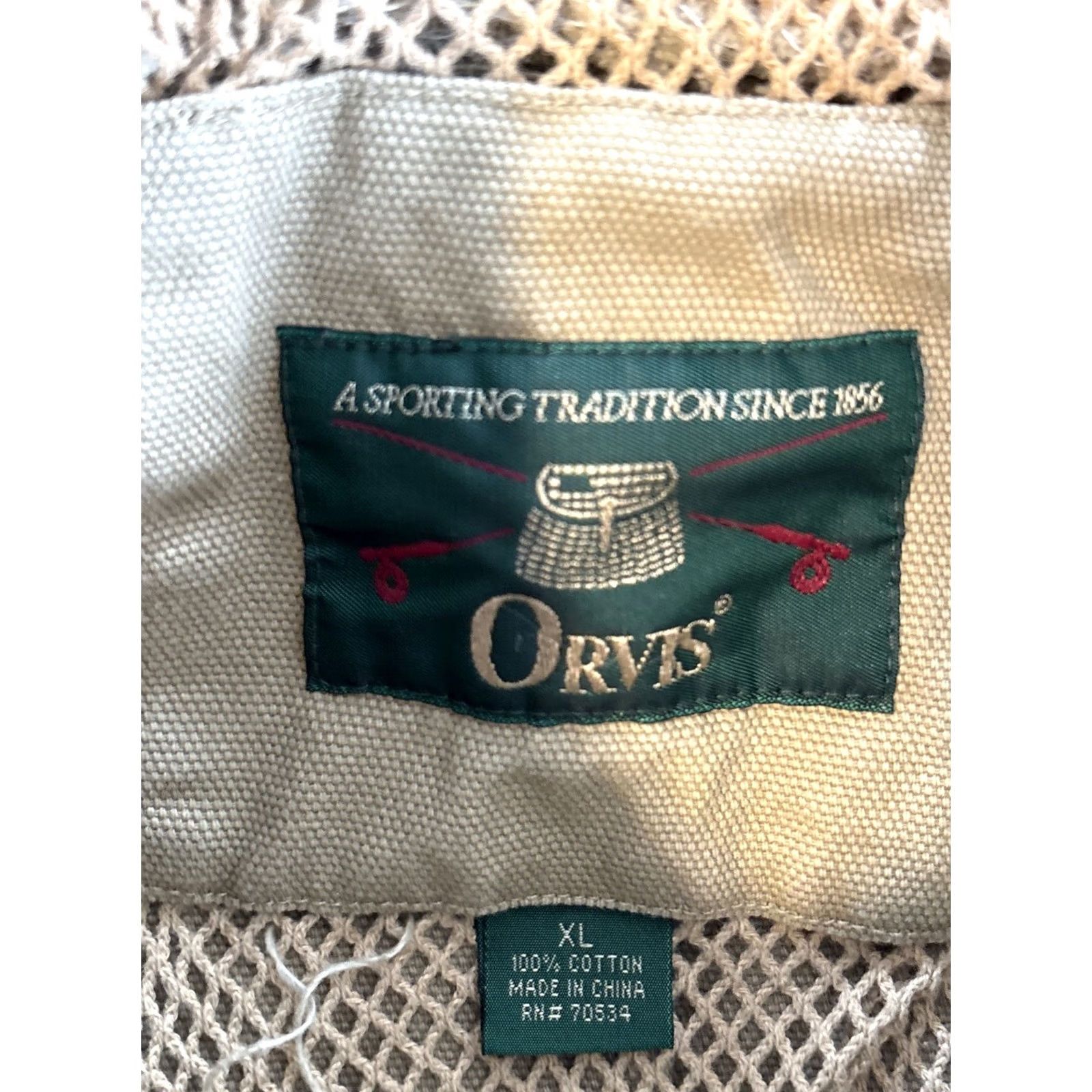 Orvis VINTAGE Orvis Zambezi Blazer Coat Leather Trim Men's XL Beige Hunting Overcoat Jacket Size 46R - 4 Thumbnail