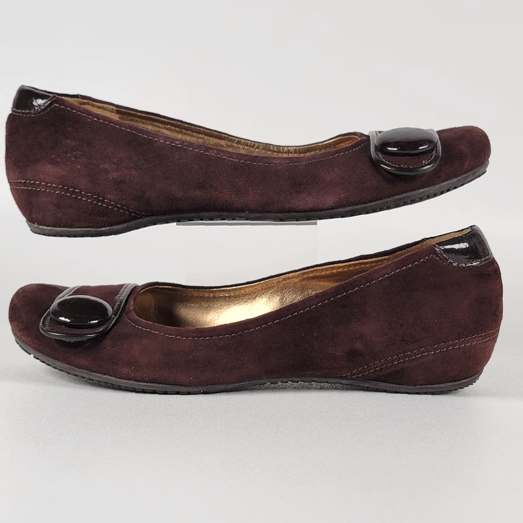 Ecco ECCO Womens Boullion Button Brown Suede Slip On Ballet Flats - 8 US / 39 EU - Casual Women Shoes, Brown, Solid, Round Toe, Flat Heel, Medium Width Size US 8 / IT 38 - 5 Thumbnail