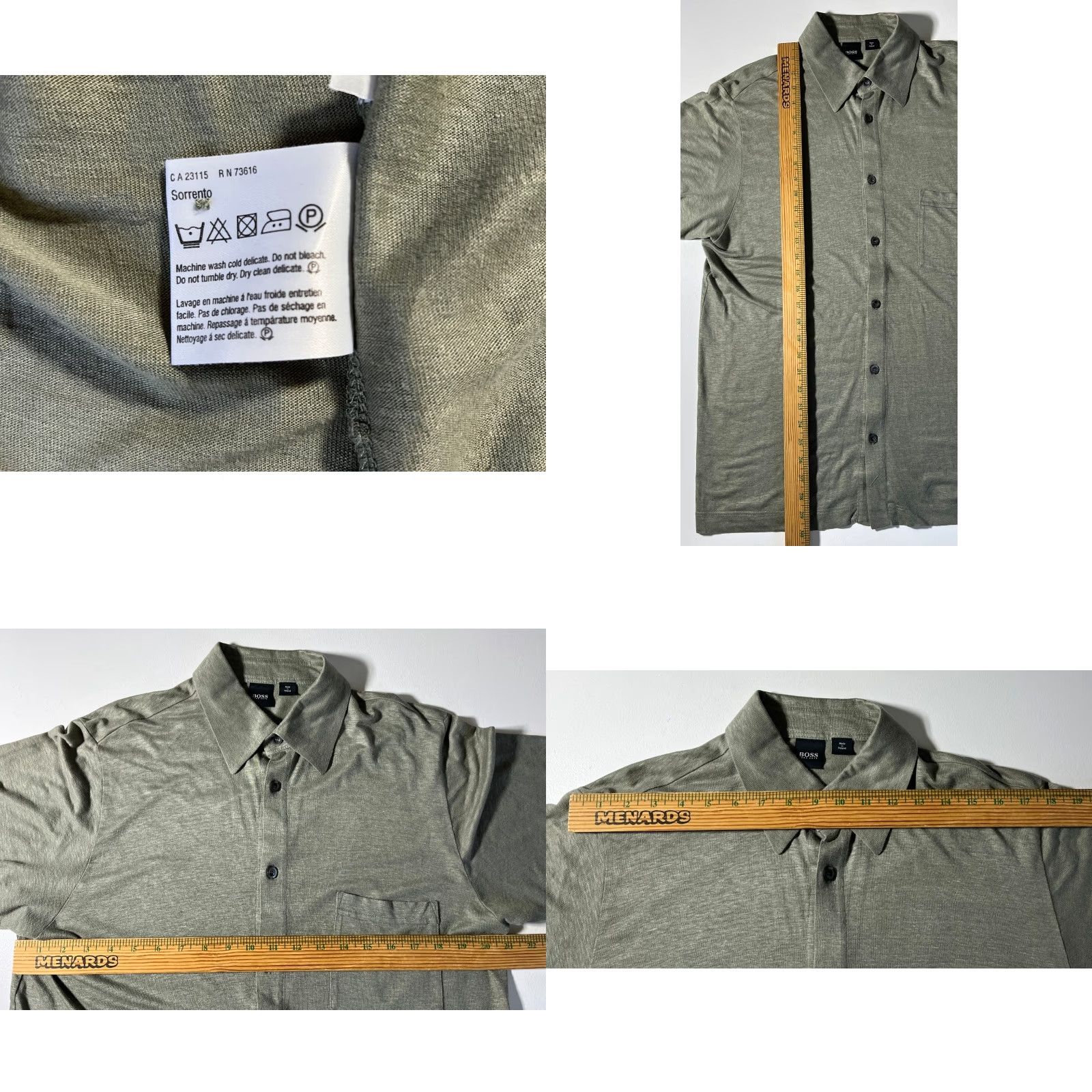 Hugo Boss HUGO BOSS Shirt Button-Up Short Sleeve Linen Sage Green XL L Men’s Regular Size Size US L / EU 52-54 / 3 - 8 Thumbnail