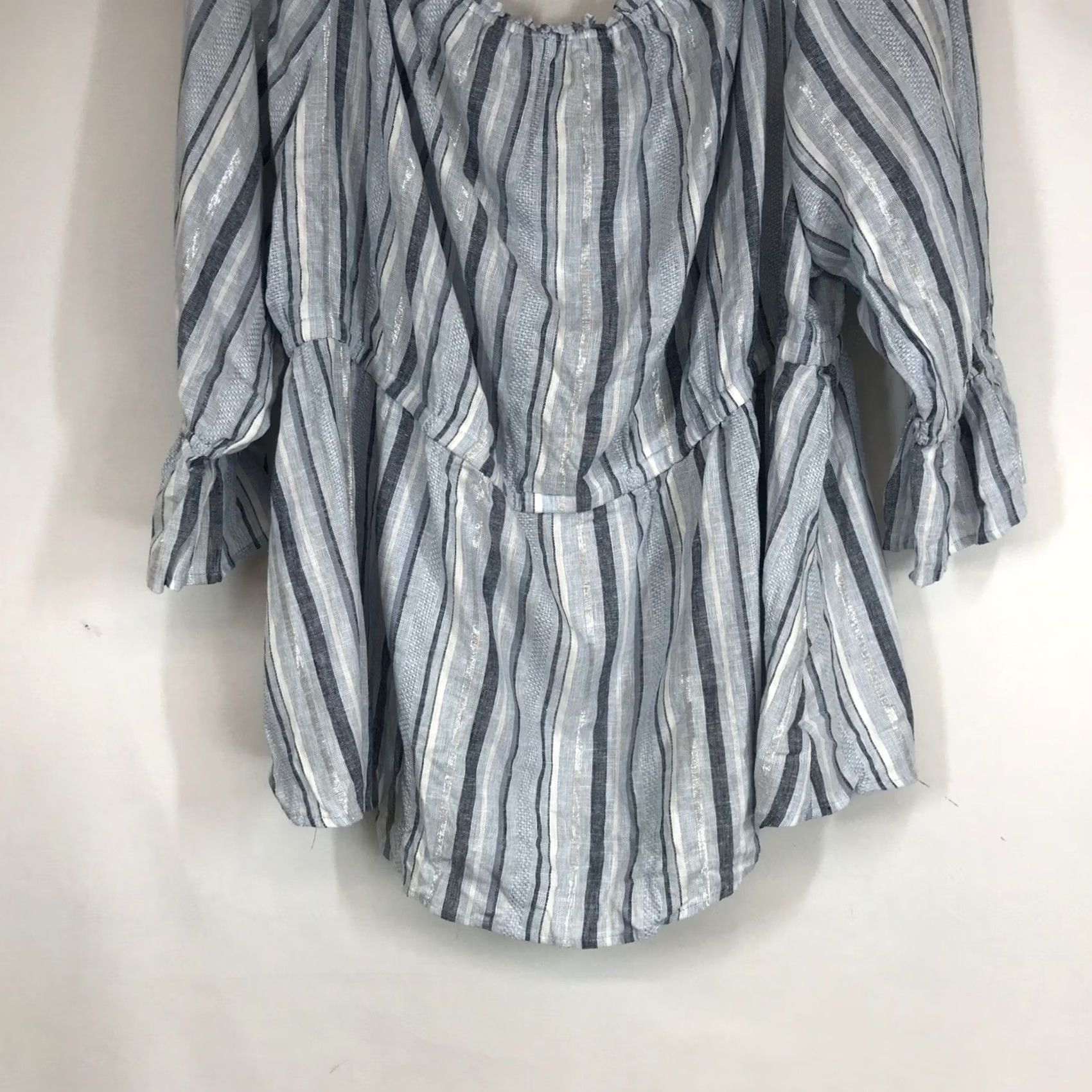 Vintage VINTAGE Lane Bryant Blue Striped Off Shoulder Ruffle Sleeve Top Plus Size 26/28 Size 4XL / US 24-26 - 3 Thumbnail