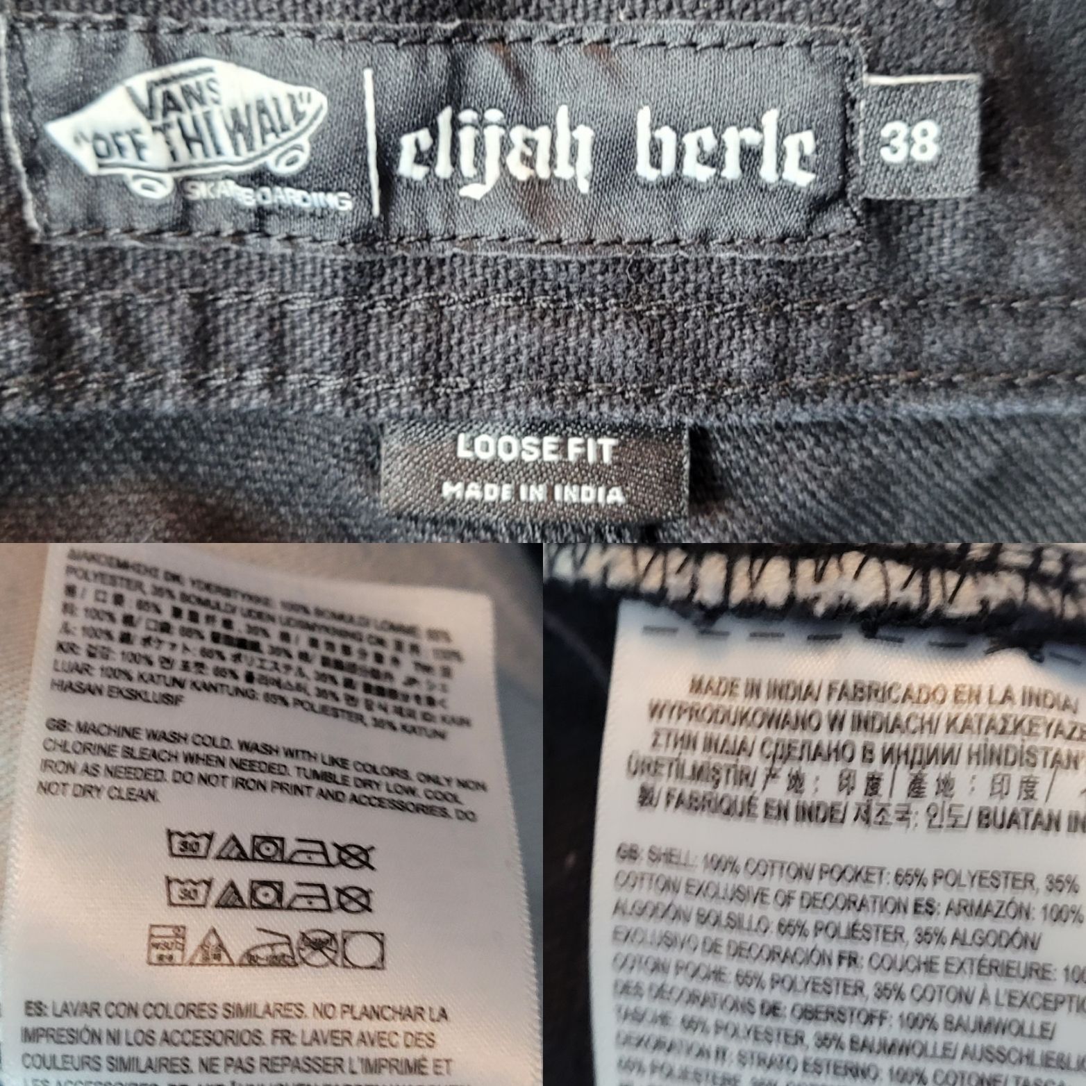 Vans Elijah Berle Mens Loose Fit Skateboarding Pants Blk Sz 38 Ca Size US 38 / EU 54 - 3 Thumbnail