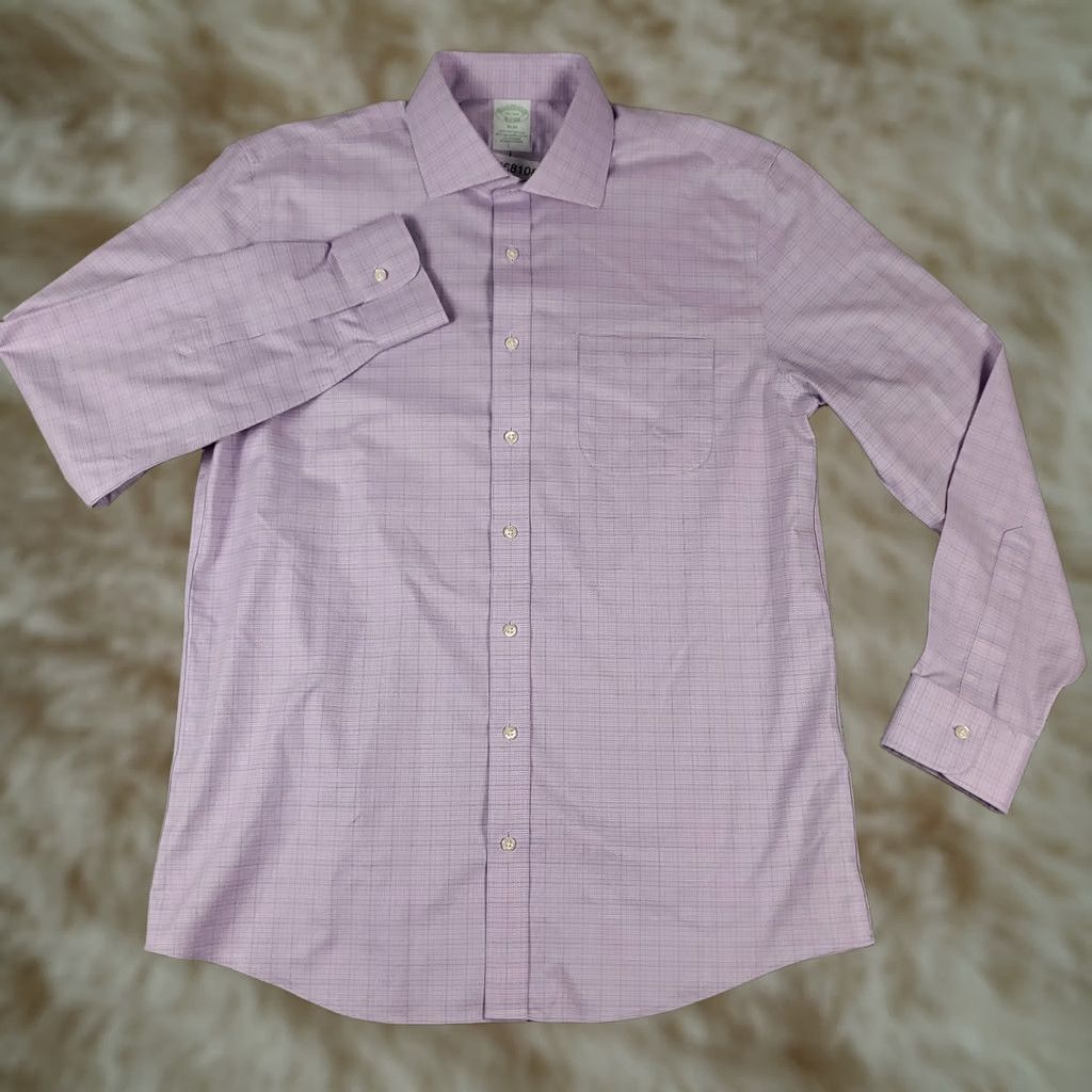 Brooks Brothers Brooks Brothers Shirt Mens 16 Purple Plaid Slim Dress Button Up Long Sleeve Size 42R - 1 Thumbnail