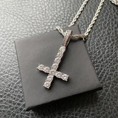 Other Upside Down Cross Inverted Diamond Pendant w/ 20" Rope Chain Size ONE SIZE - 2 Thumbnail