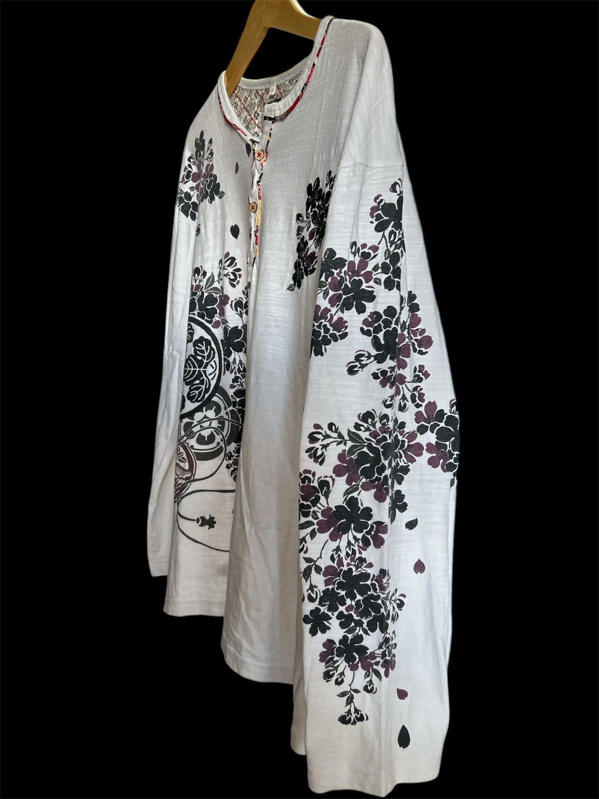 If Six Was Nine × Le Grande Bleu (L.G.B.) × Yohji Yamamoto Vintage Floral Henley Long Sleeve – White Size US XXL / EU 58 / 5 - 12 Thumbnail